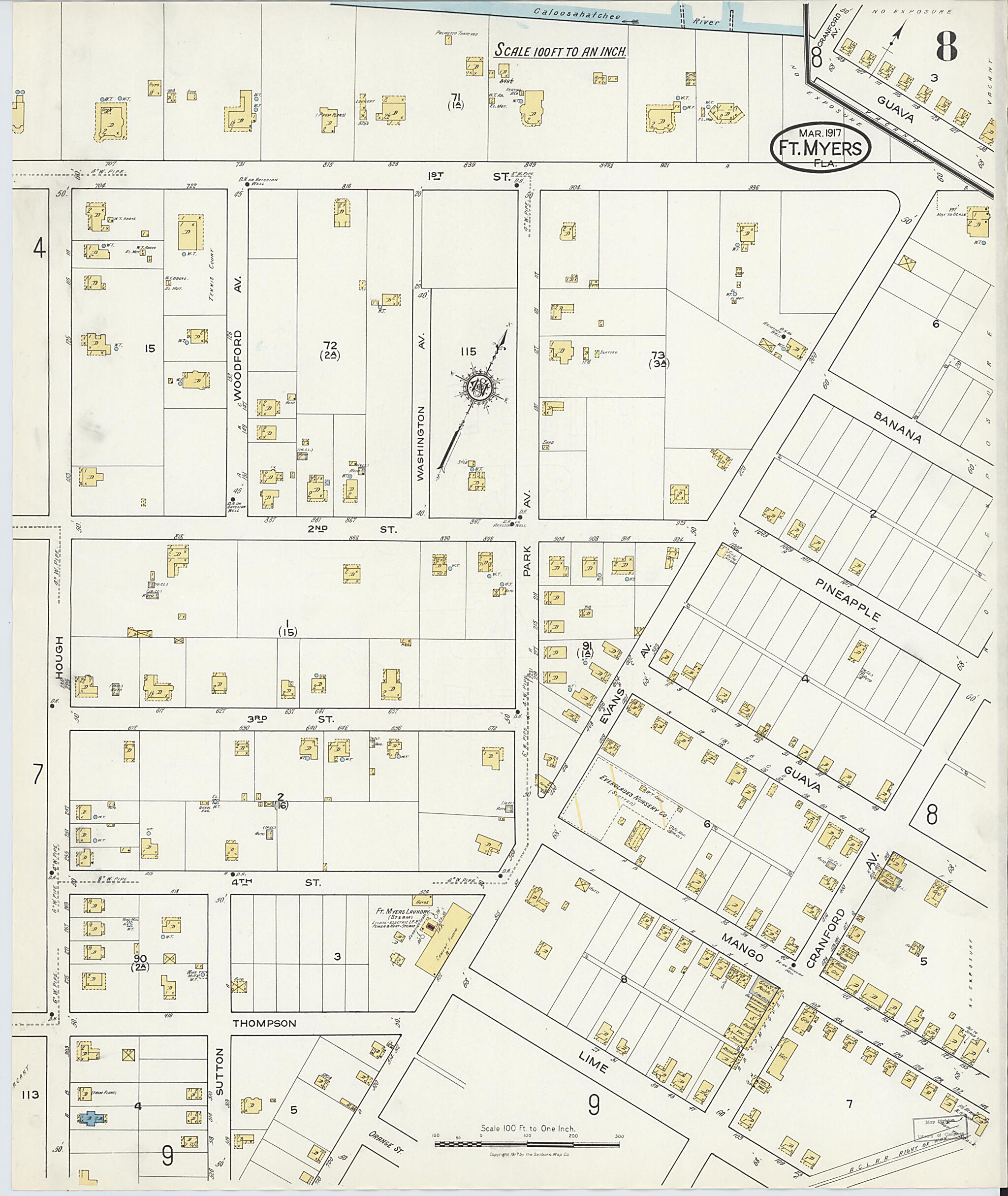 This old map of Fort Myers, Lee County, Florida was created by Sanborn Map Company in 1917