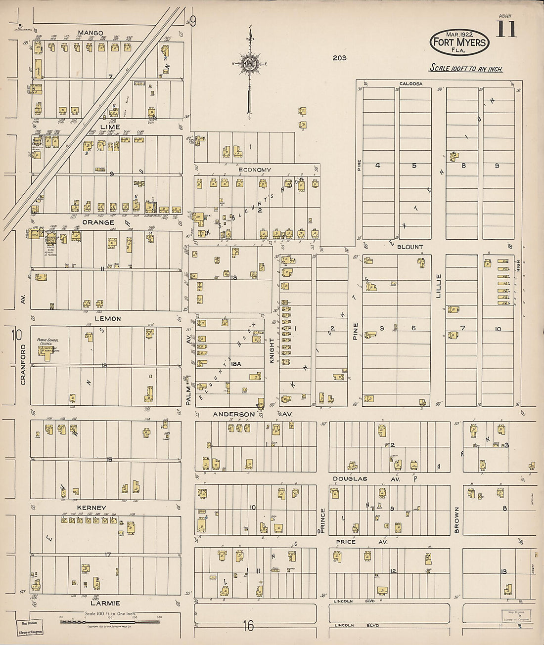 This old map of Fort Myers, Lee County, Florida was created by Sanborn Map Company in 1922