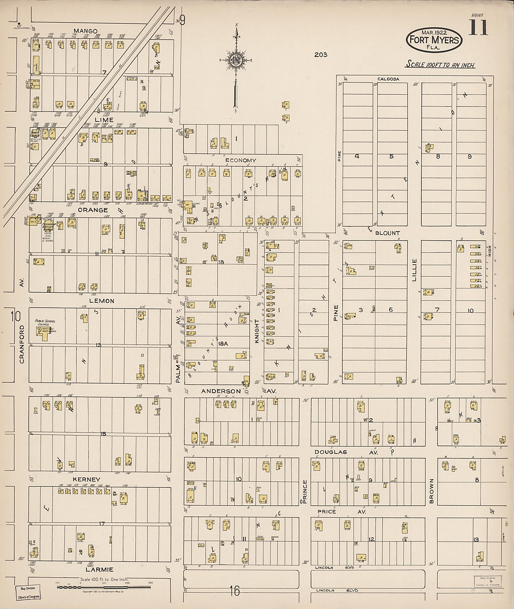 This old map of Fort Myers, Lee County, Florida was created by Sanborn Map Company in 1922