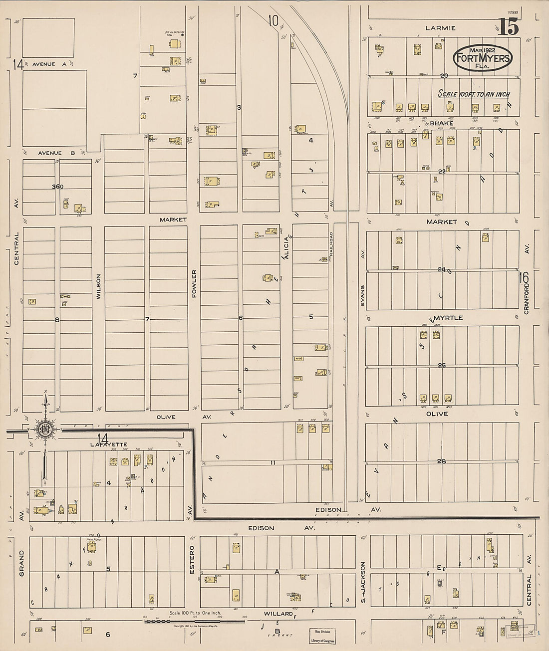 This old map of Fort Myers, Lee County, Florida was created by Sanborn Map Company in 1922