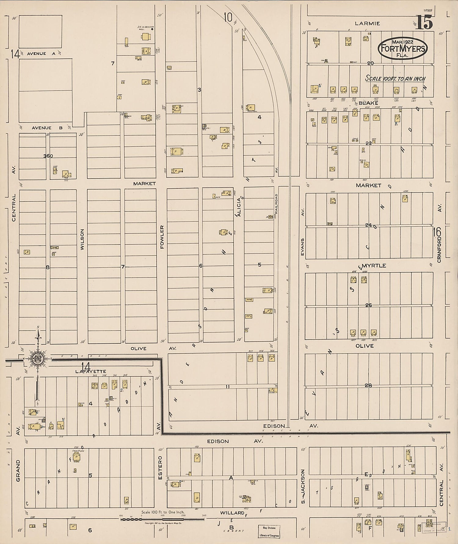 This old map of Fort Myers, Lee County, Florida was created by Sanborn Map Company in 1922