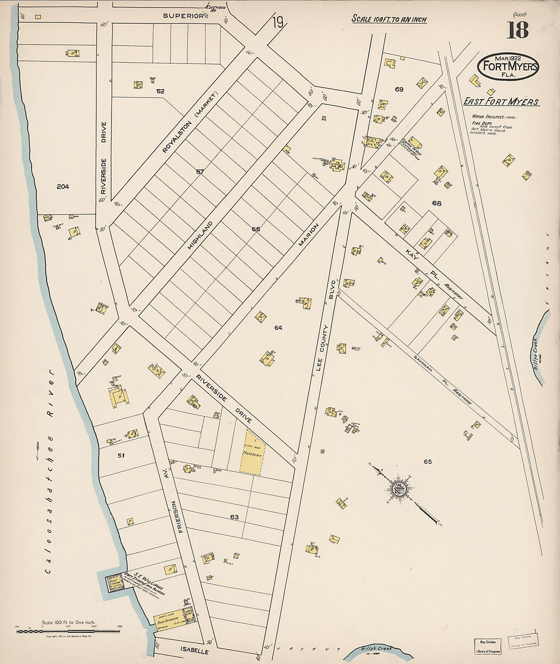 This old map of Fort Myers, Lee County, Florida was created by Sanborn Map Company in 1922