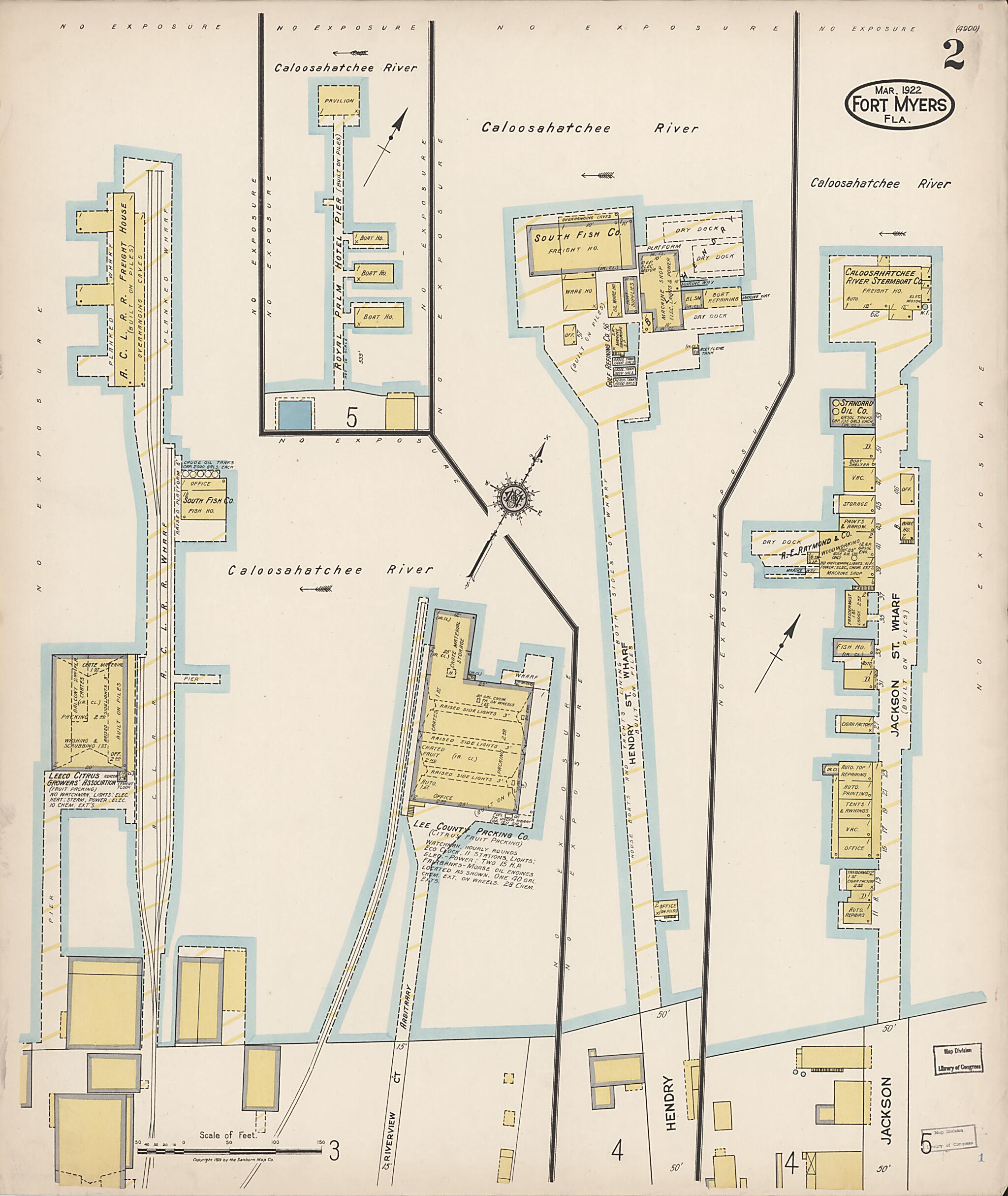 This old map of Fort Myers, Lee County, Florida was created by Sanborn Map Company in 1922