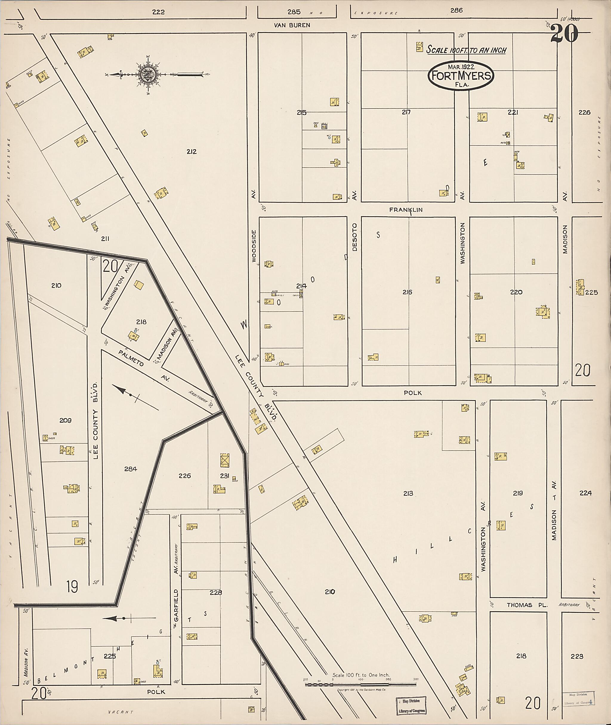 This old map of Fort Myers, Lee County, Florida was created by Sanborn Map Company in 1922