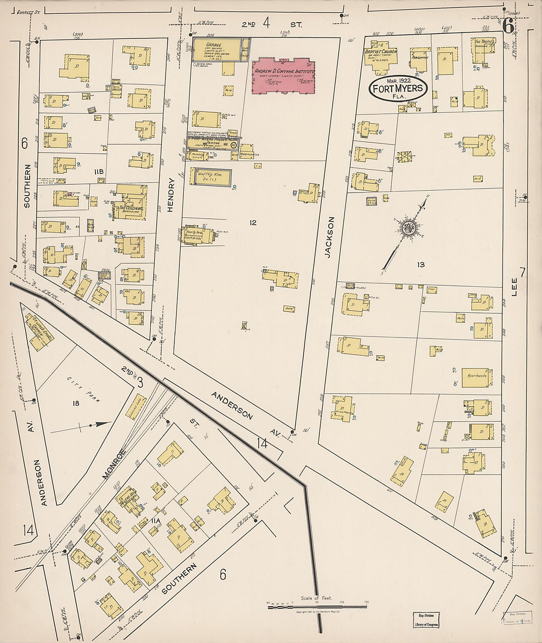 This old map of Fort Myers, Lee County, Florida was created by Sanborn Map Company in 1922