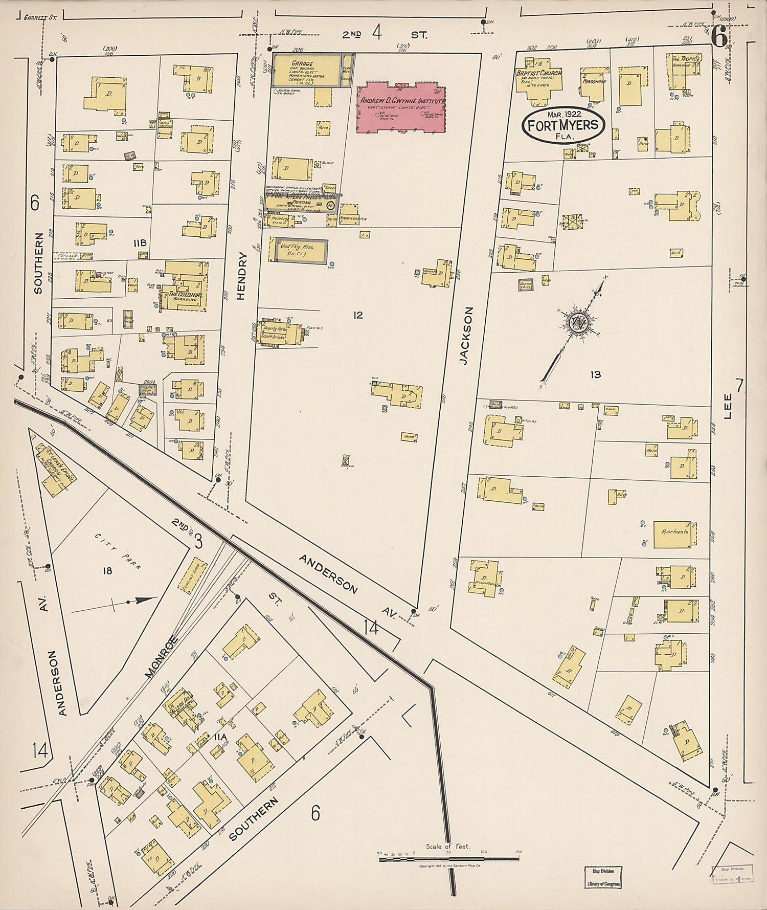 This old map of Fort Myers, Lee County, Florida was created by Sanborn Map Company in 1922