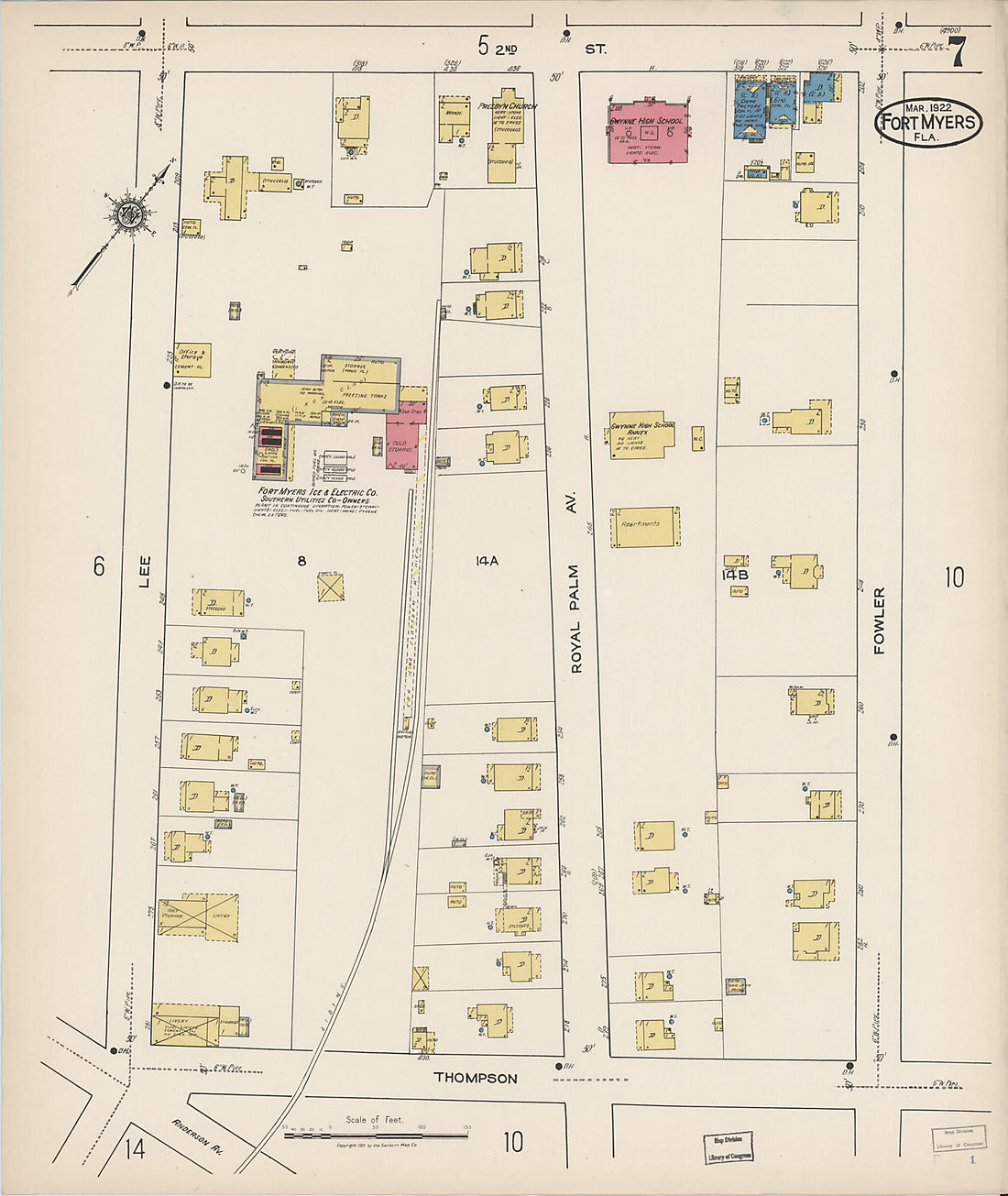 This old map of Fort Myers, Lee County, Florida was created by Sanborn Map Company in 1922