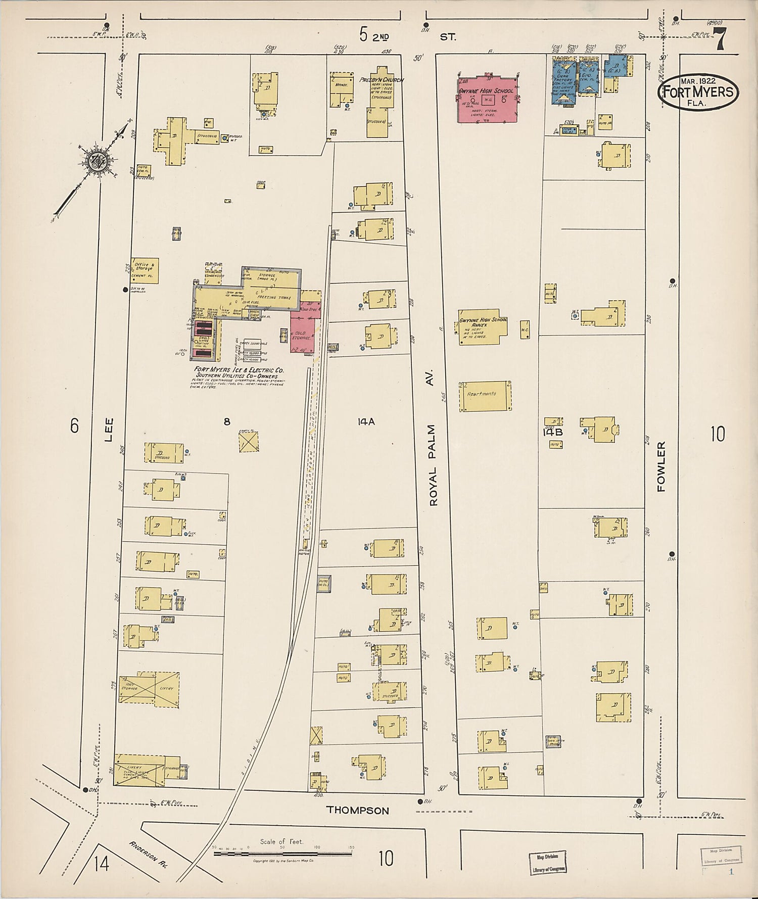 This old map of Fort Myers, Lee County, Florida was created by Sanborn Map Company in 1922