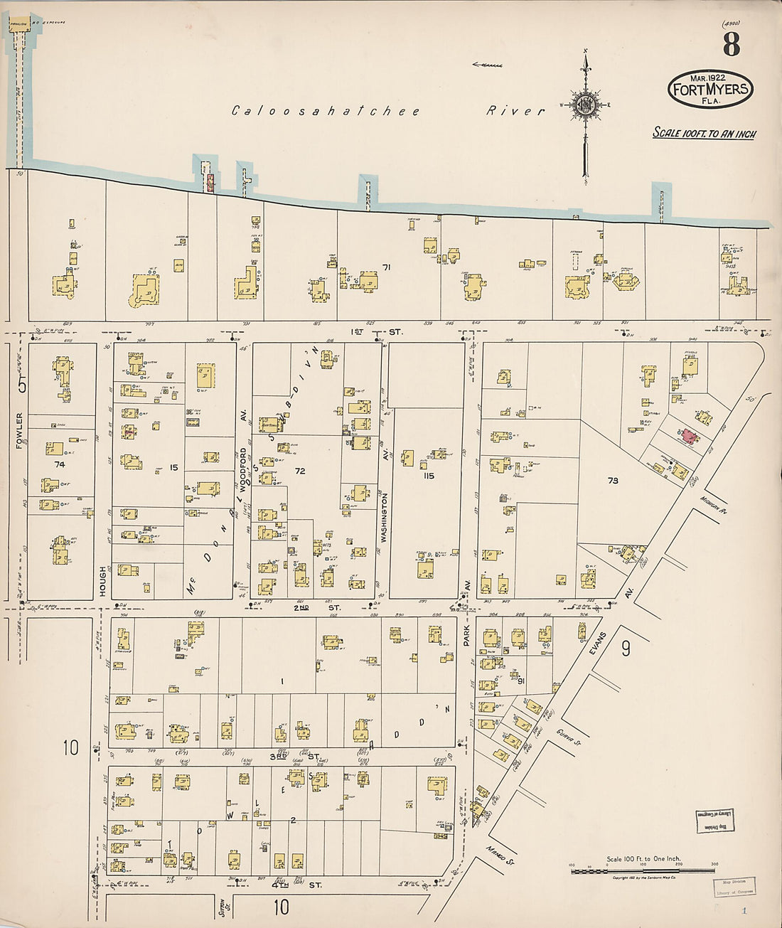 This old map of Fort Myers, Lee County, Florida was created by Sanborn Map Company in 1922