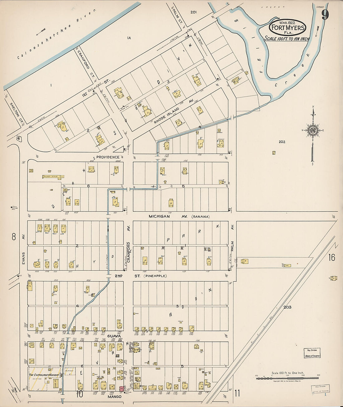 This old map of Fort Myers, Lee County, Florida was created by Sanborn Map Company in 1922