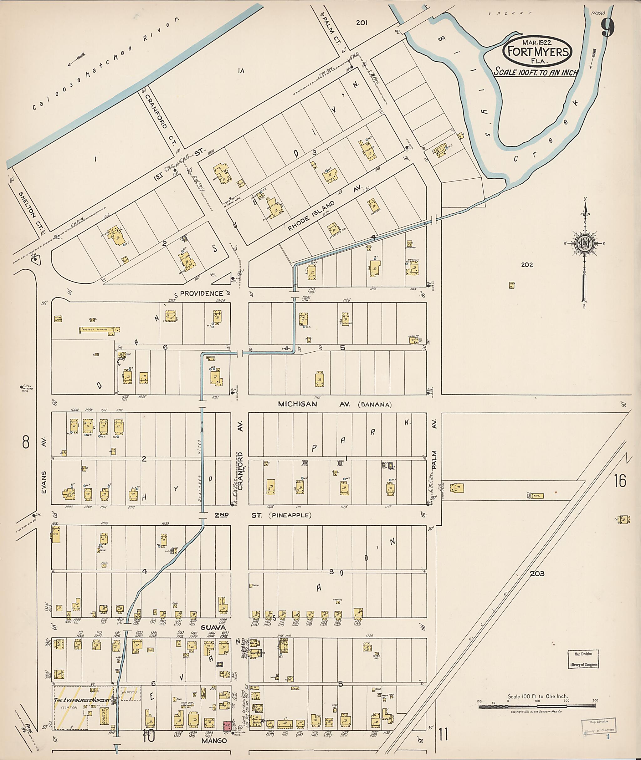 This old map of Fort Myers, Lee County, Florida was created by Sanborn Map Company in 1922