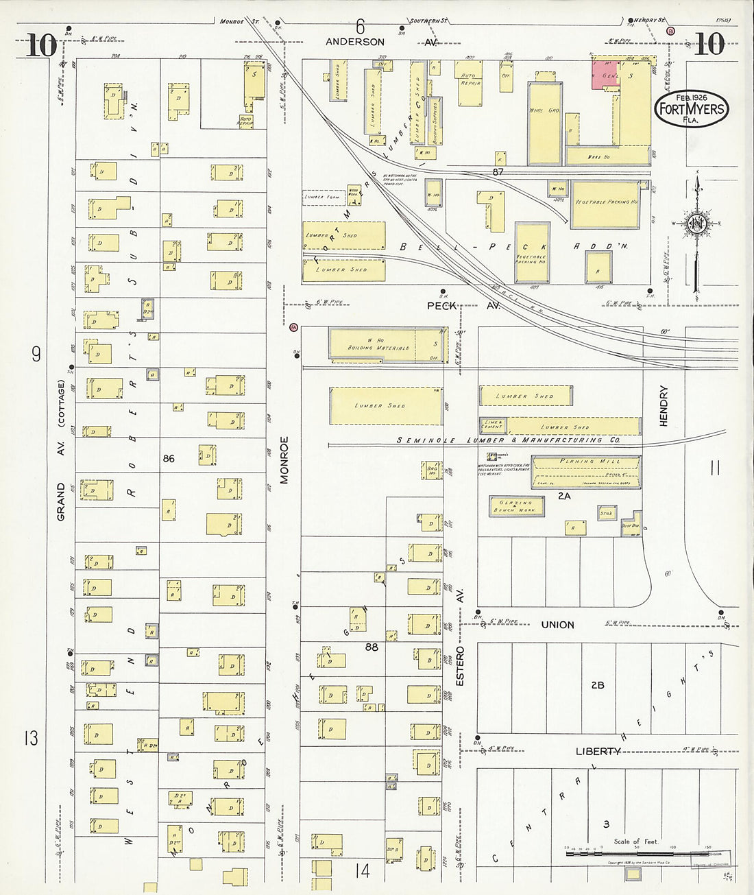 This old map of Fort Myers, Lee County, Florida was created by Sanborn Map Company in 1926