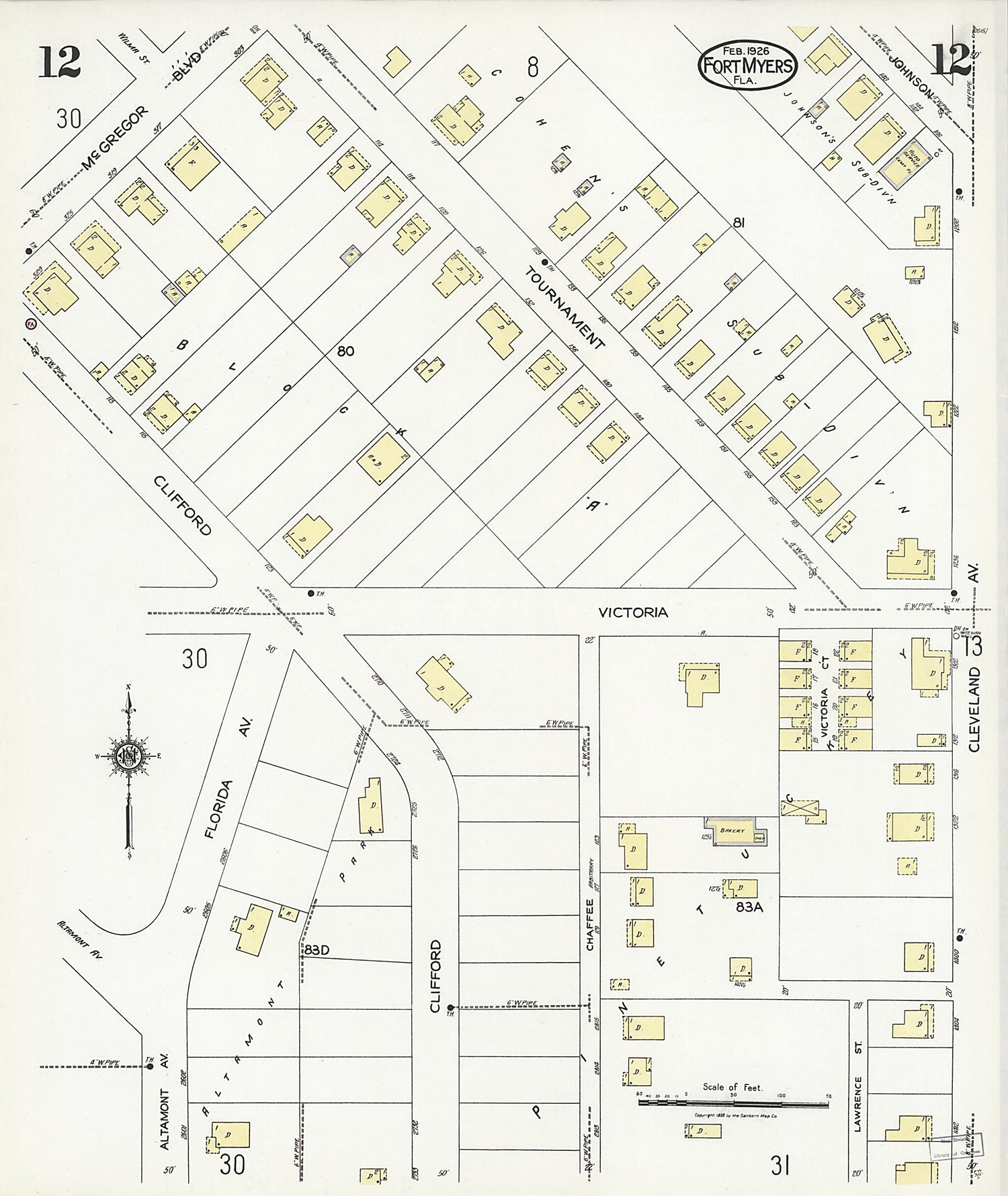 This old map of Fort Myers, Lee County, Florida was created by Sanborn Map Company in 1926