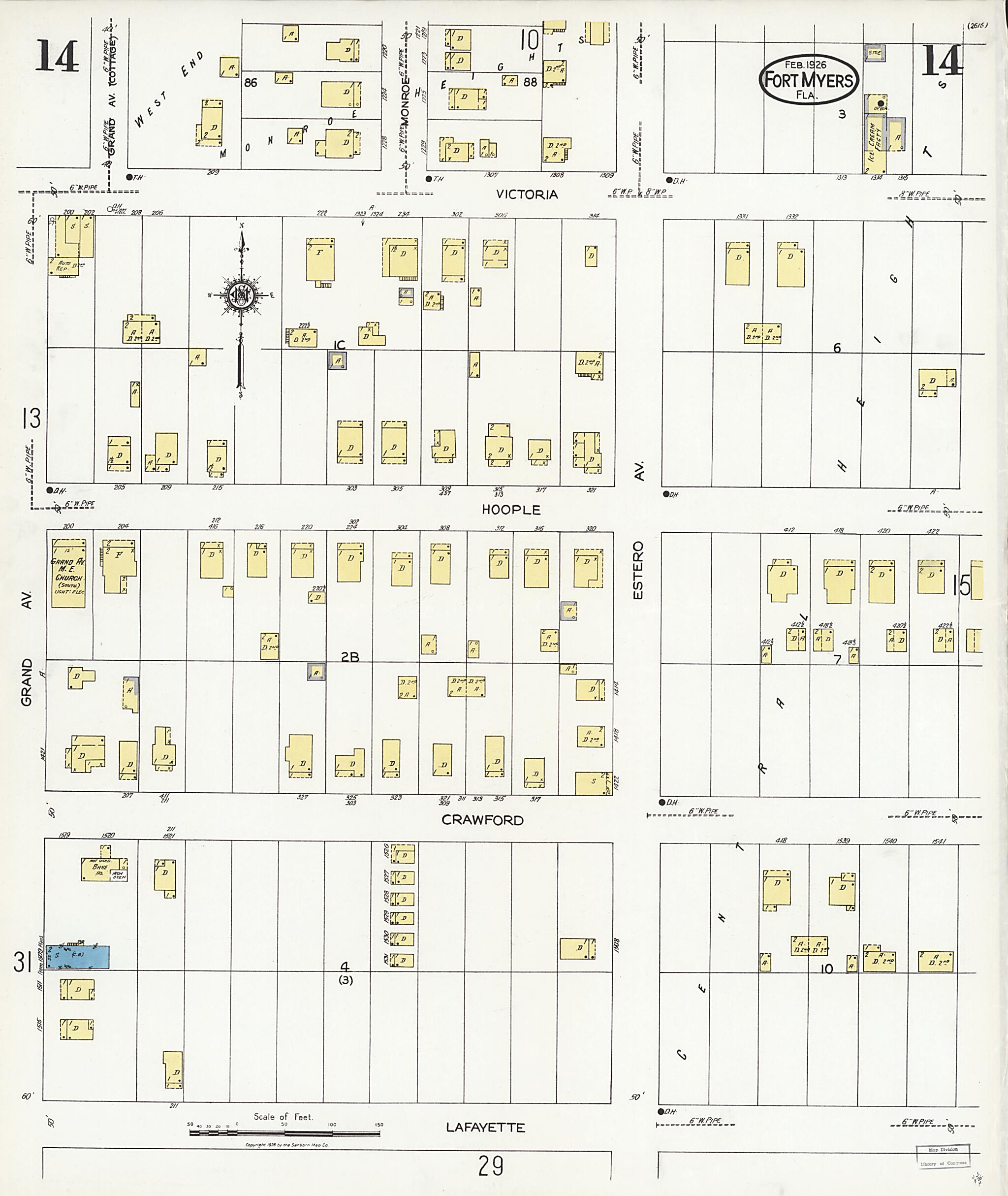 This old map of Fort Myers, Lee County, Florida was created by Sanborn Map Company in 1926