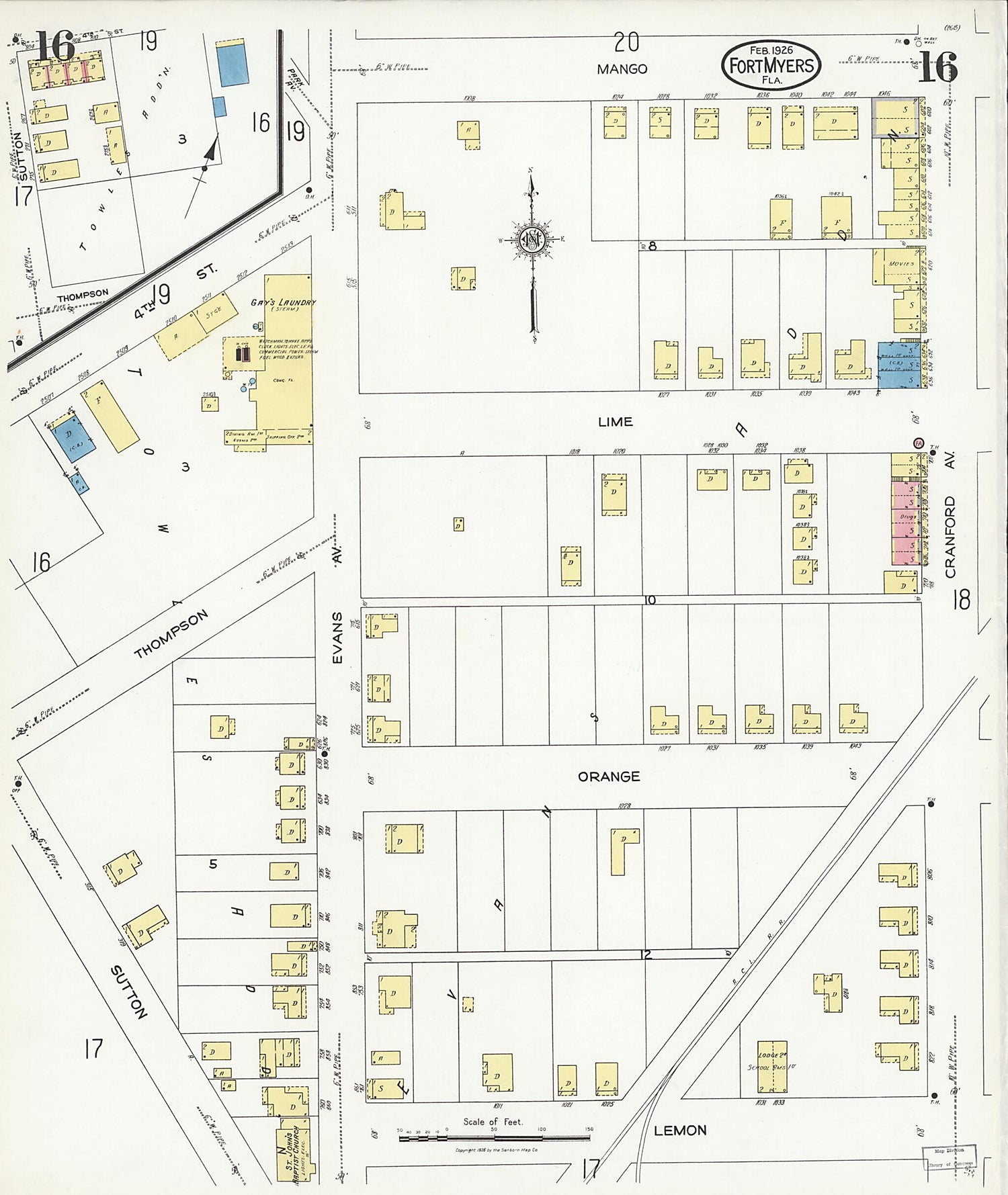 This old map of Fort Myers, Lee County, Florida was created by Sanborn Map Company in 1926