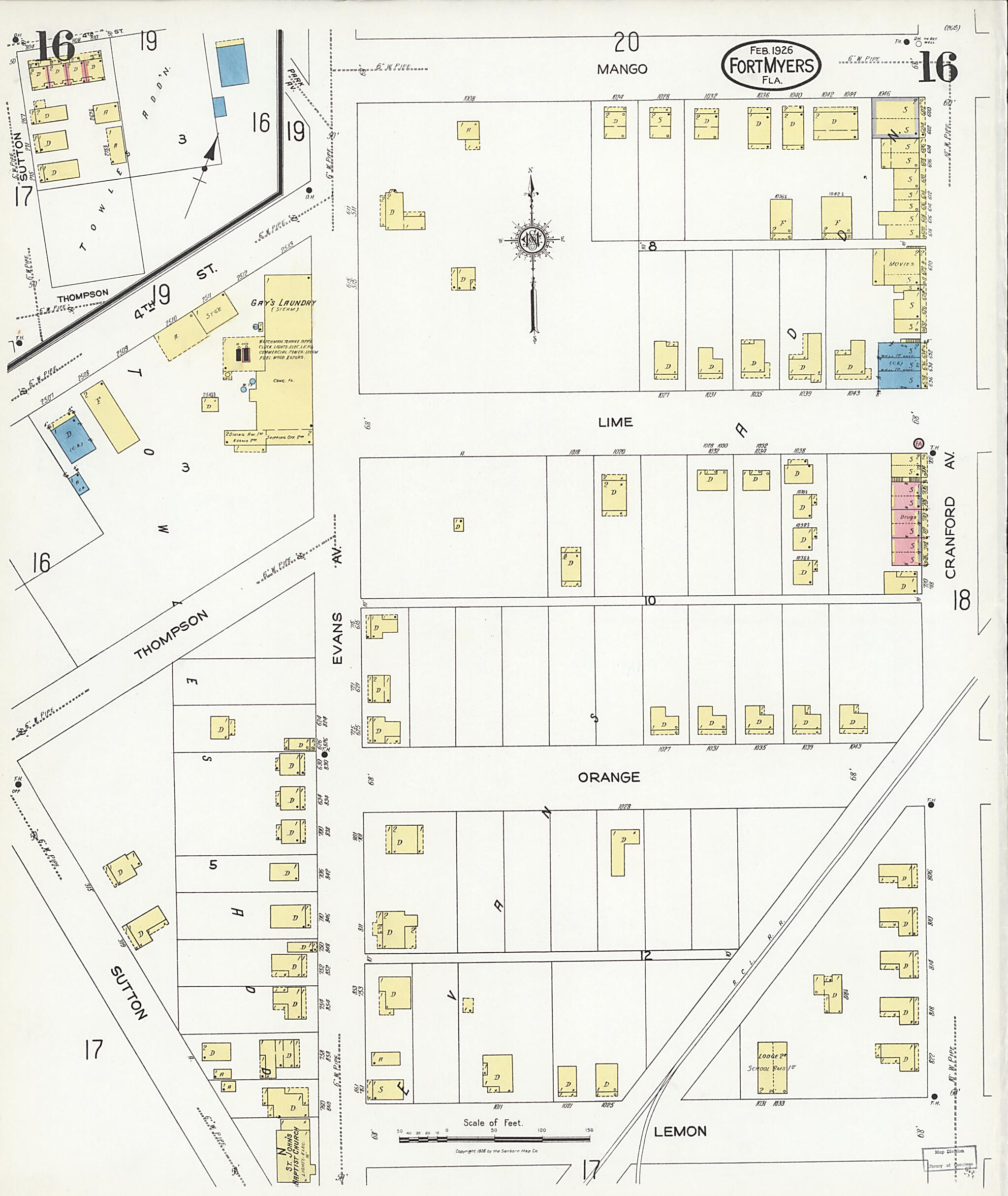 This old map of Fort Myers, Lee County, Florida was created by Sanborn Map Company in 1926