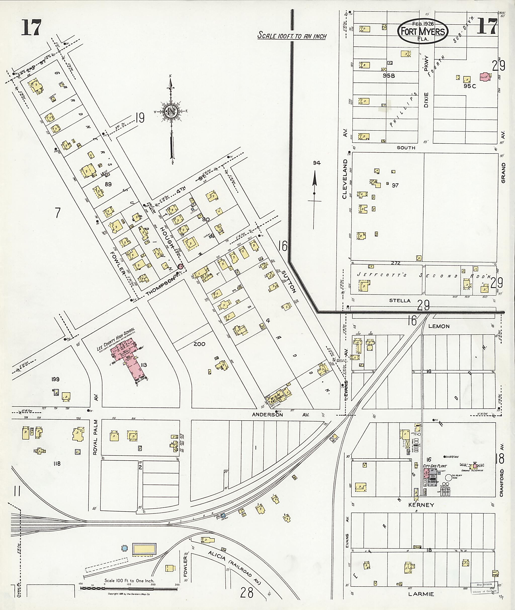 This old map of Fort Myers, Lee County, Florida was created by Sanborn Map Company in 1926