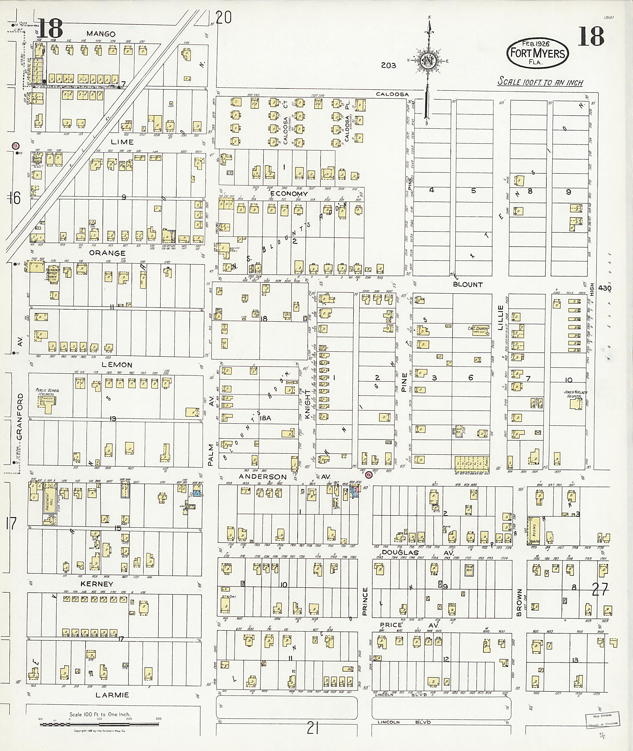 This old map of Fort Myers, Lee County, Florida was created by Sanborn Map Company in 1926