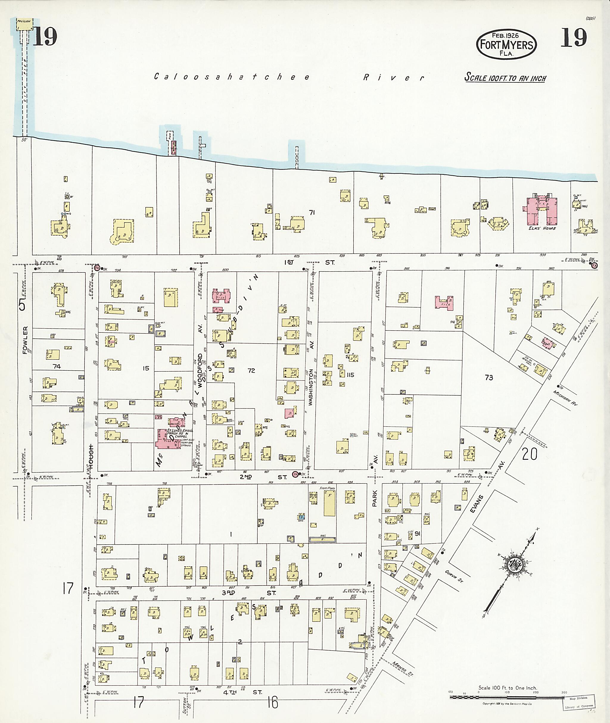 This old map of Fort Myers, Lee County, Florida was created by Sanborn Map Company in 1926