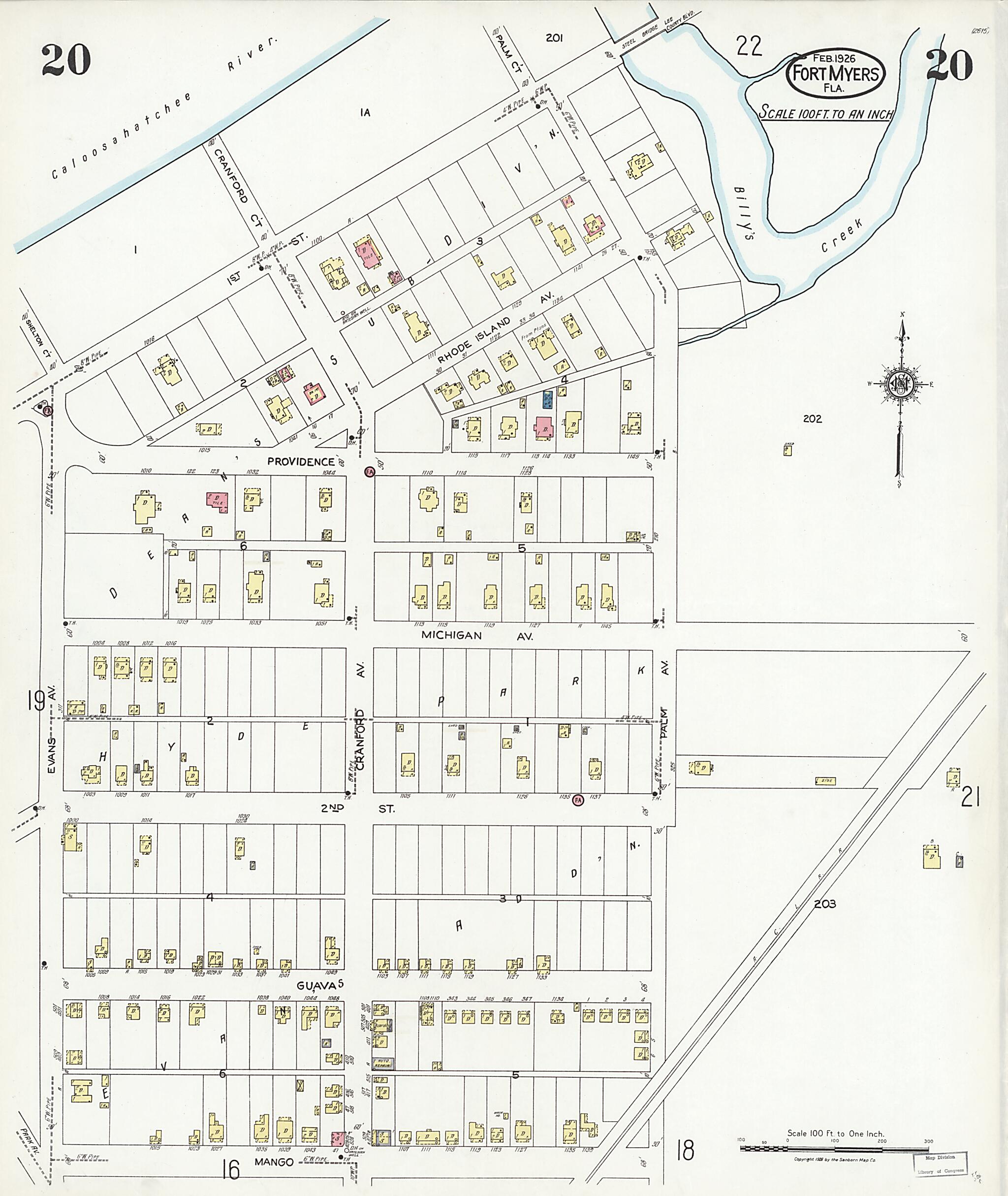 This old map of Fort Myers, Lee County, Florida was created by Sanborn Map Company in 1926