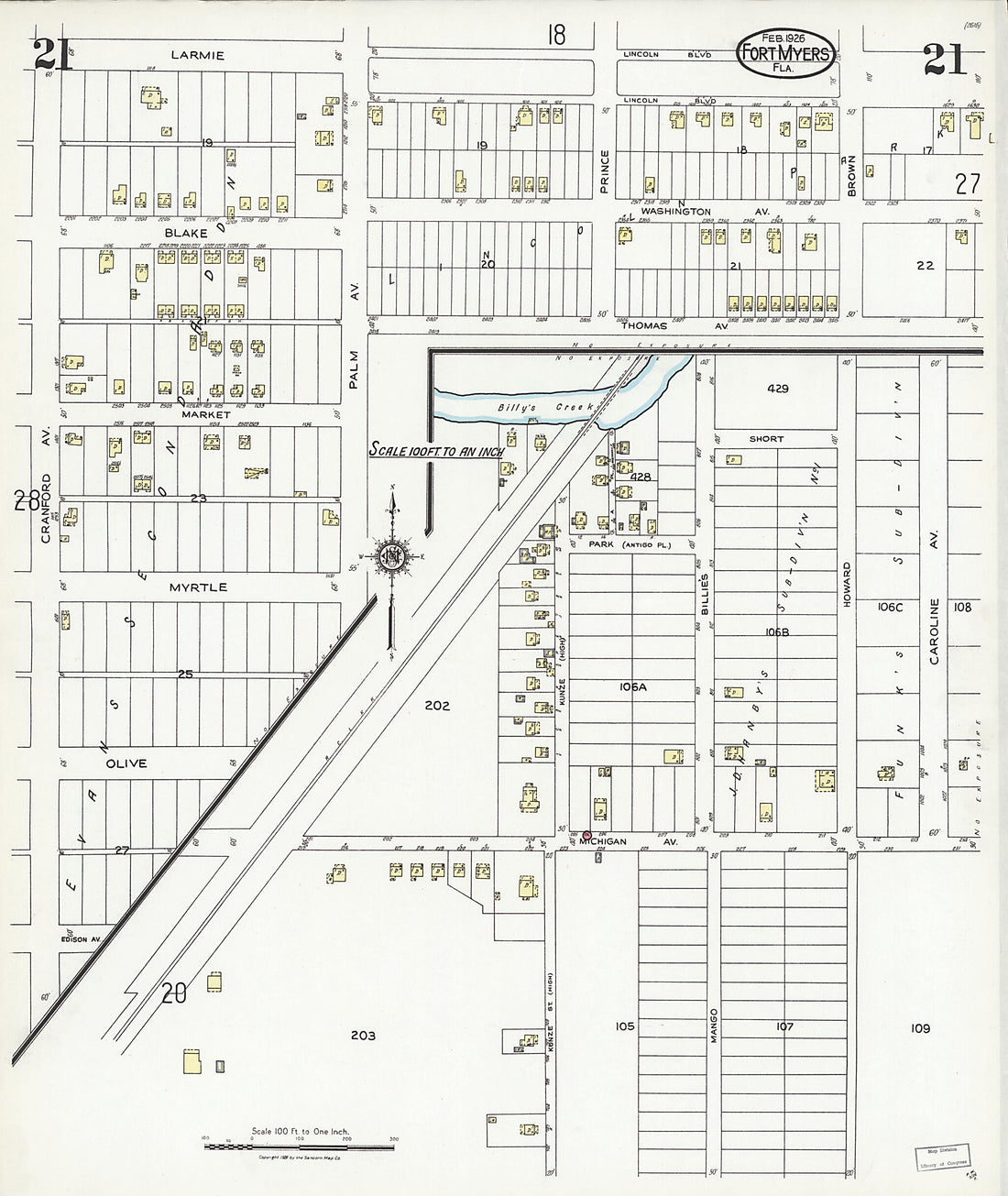 This old map of Fort Myers, Lee County, Florida was created by Sanborn Map Company in 1926