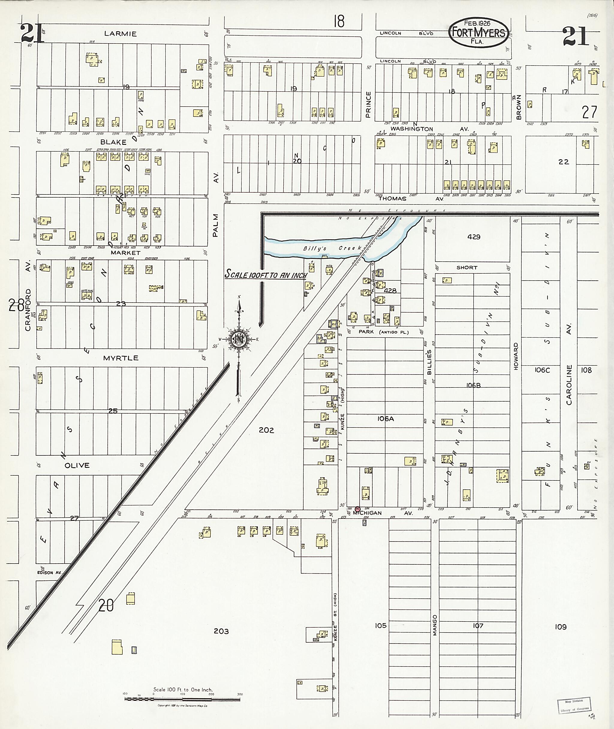 This old map of Fort Myers, Lee County, Florida was created by Sanborn Map Company in 1926