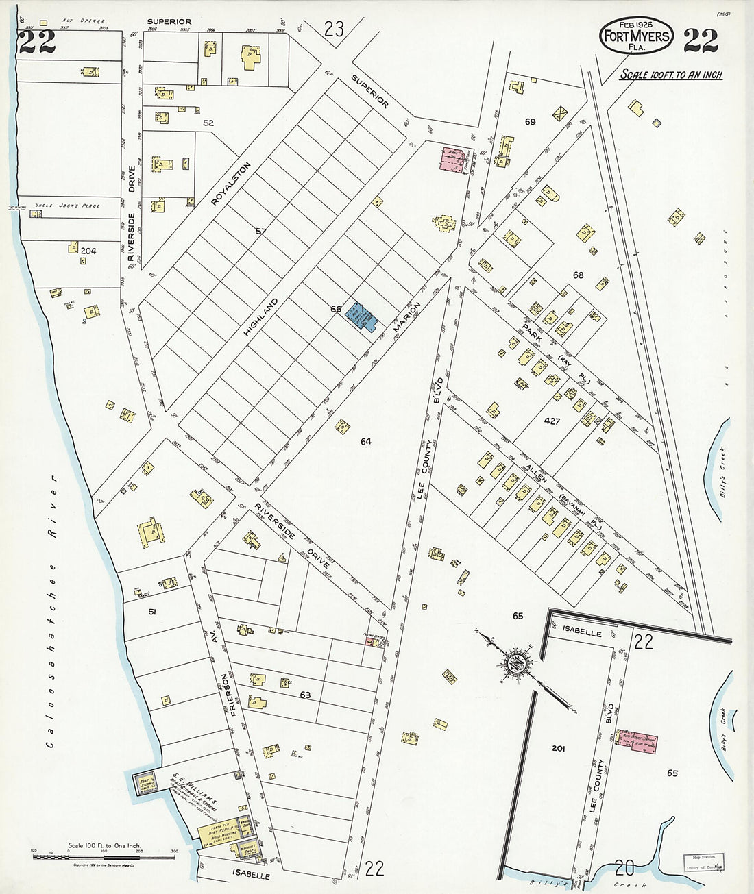 This old map of Fort Myers, Lee County, Florida was created by Sanborn Map Company in 1926