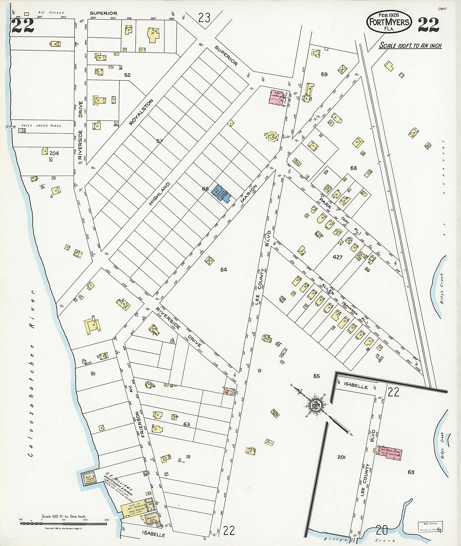 This old map of Fort Myers, Lee County, Florida was created by Sanborn Map Company in 1926