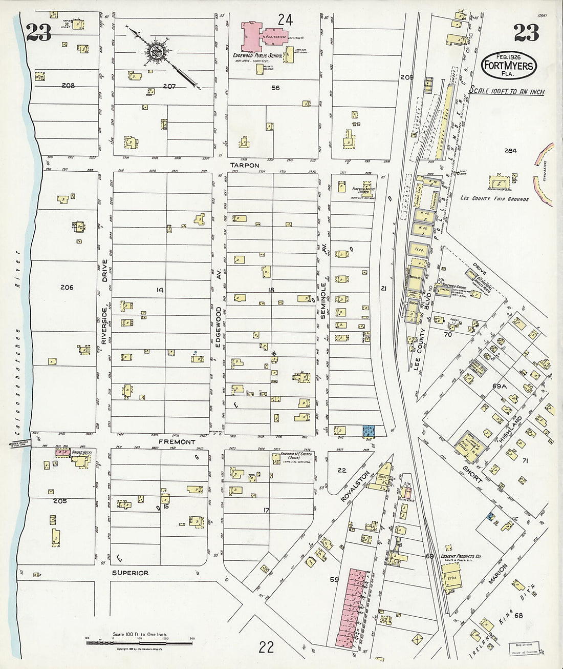 This old map of Fort Myers, Lee County, Florida was created by Sanborn Map Company in 1926