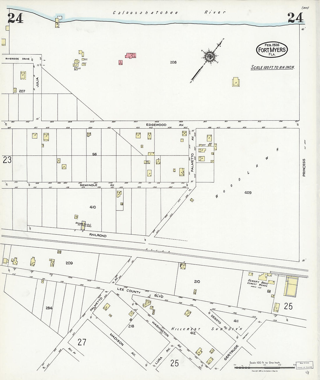 This old map of Fort Myers, Lee County, Florida was created by Sanborn Map Company in 1926