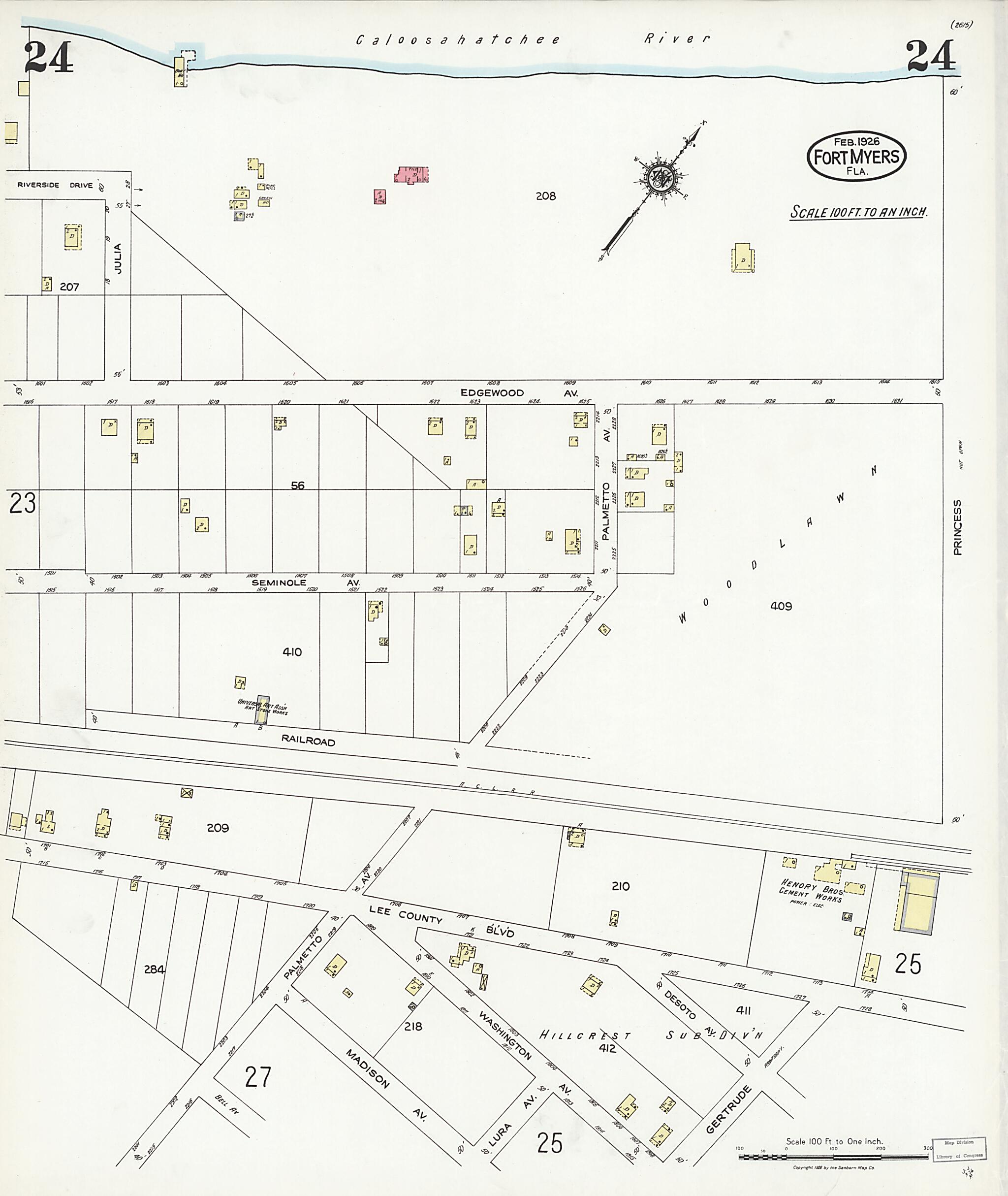 This old map of Fort Myers, Lee County, Florida was created by Sanborn Map Company in 1926