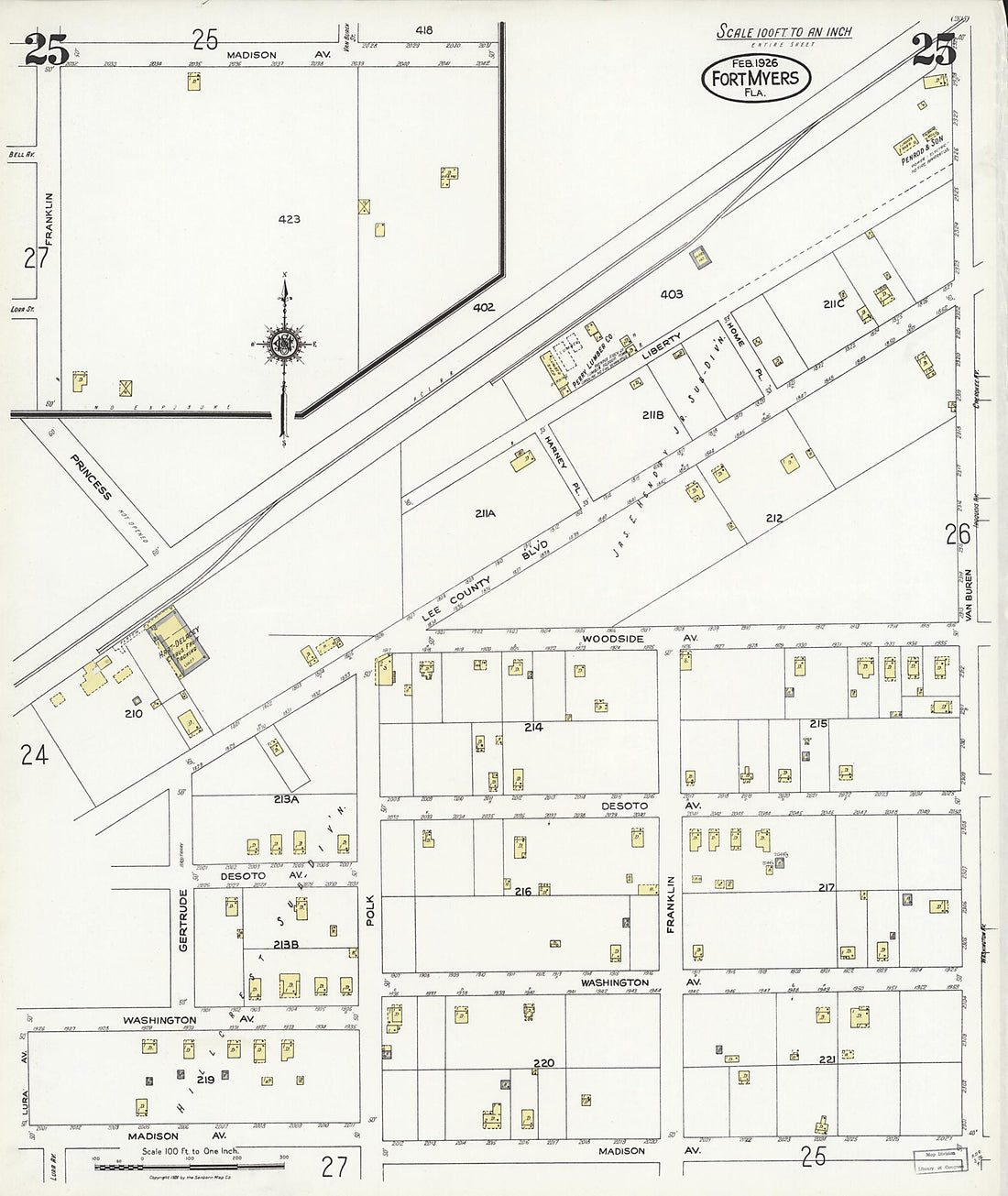 This old map of Fort Myers, Lee County, Florida was created by Sanborn Map Company in 1926