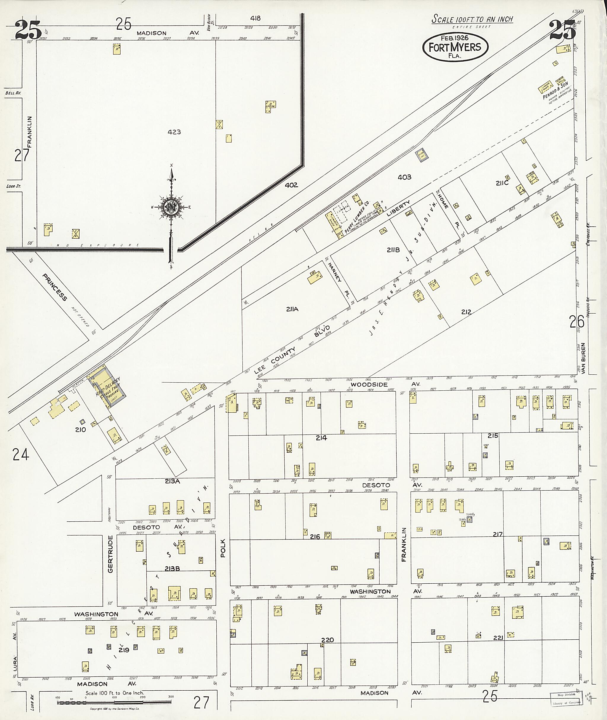 This old map of Fort Myers, Lee County, Florida was created by Sanborn Map Company in 1926