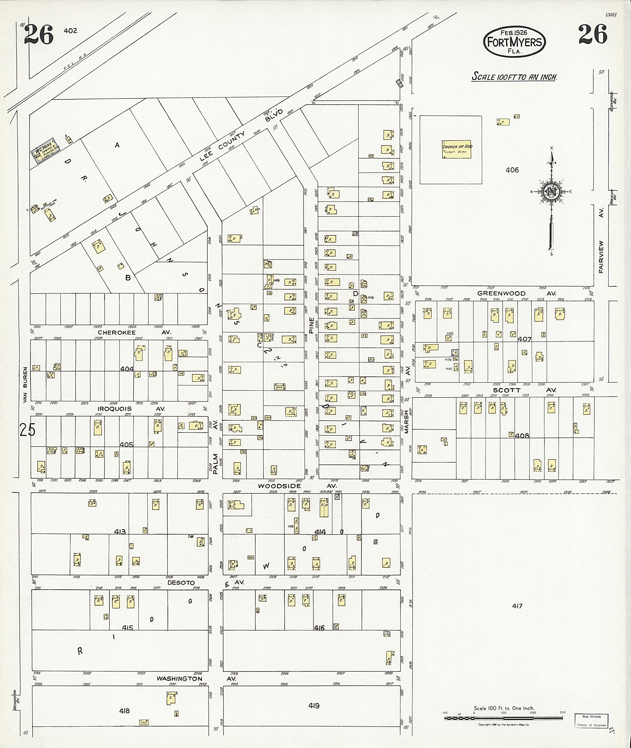 This old map of Fort Myers, Lee County, Florida was created by Sanborn Map Company in 1926