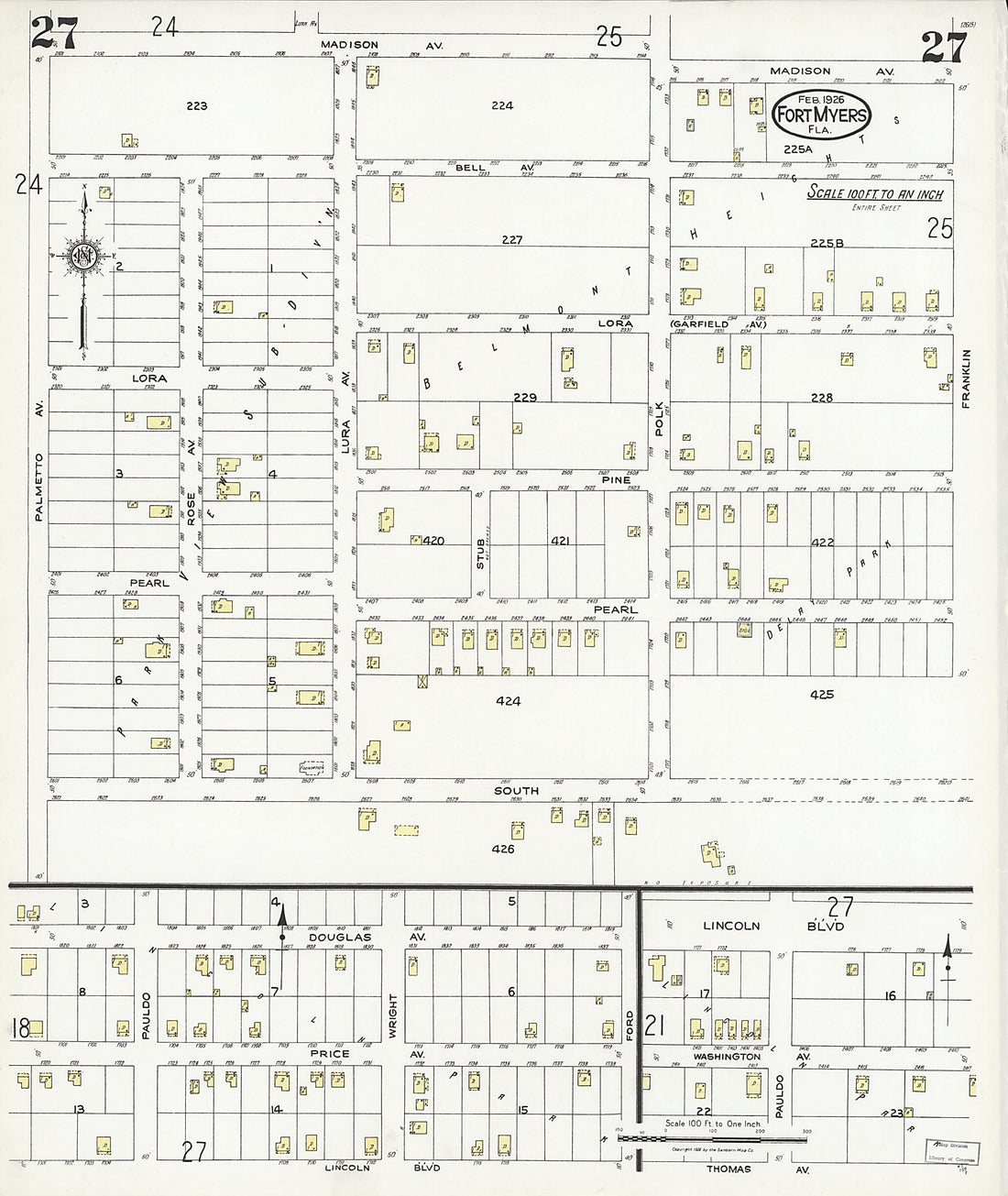 This old map of Fort Myers, Lee County, Florida was created by Sanborn Map Company in 1926