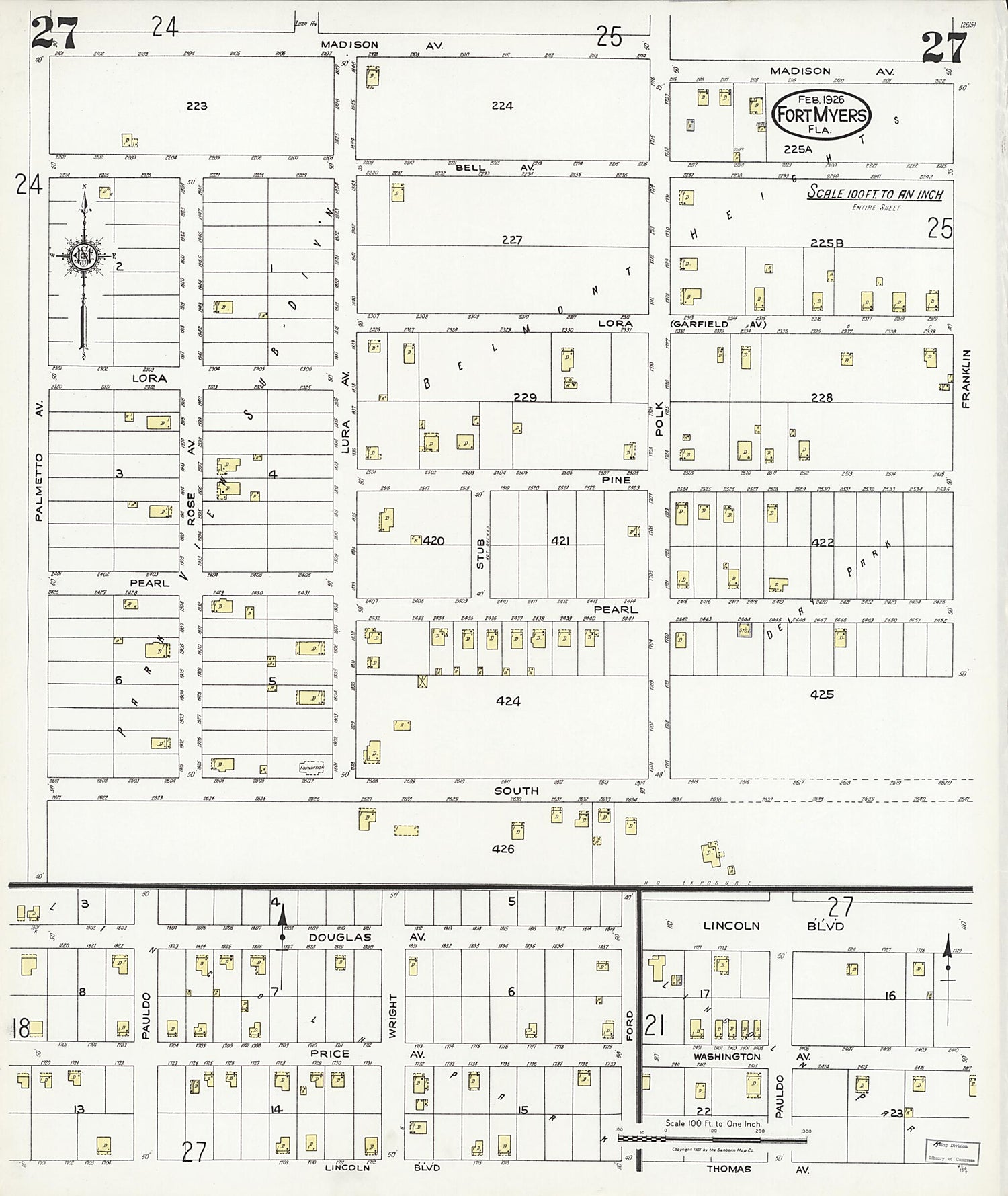 This old map of Fort Myers, Lee County, Florida was created by Sanborn Map Company in 1926