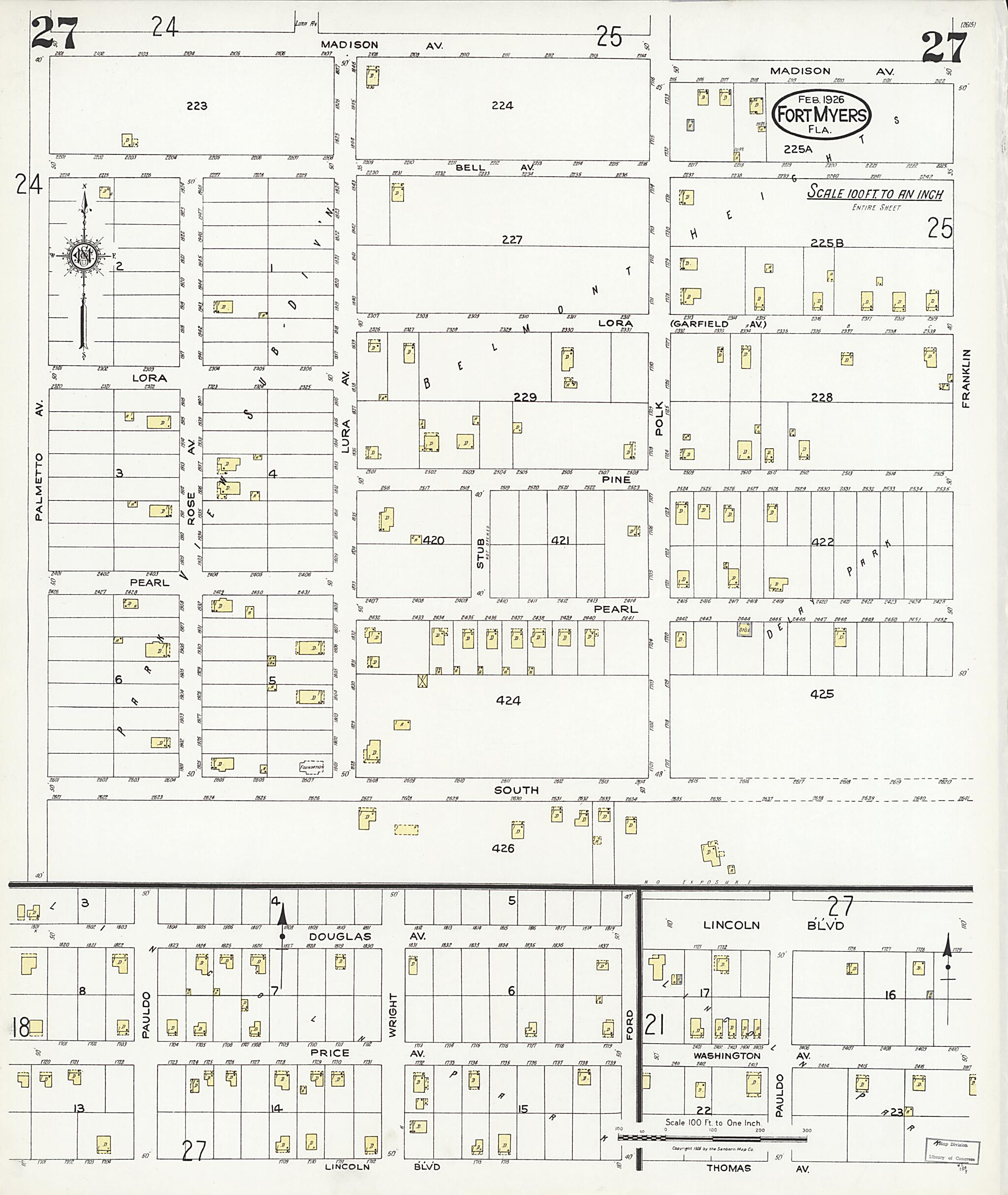 This old map of Fort Myers, Lee County, Florida was created by Sanborn Map Company in 1926