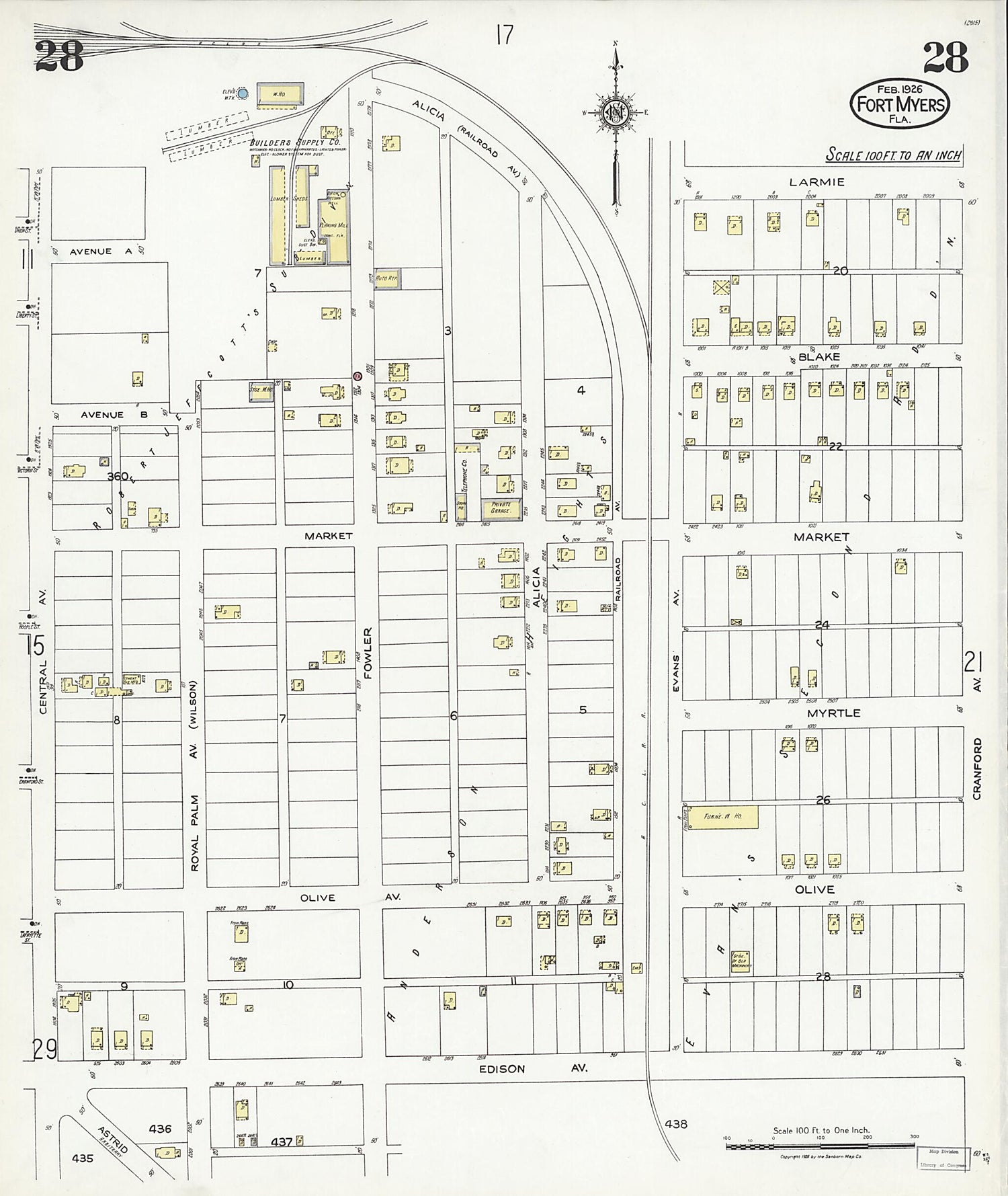 This old map of Fort Myers, Lee County, Florida was created by Sanborn Map Company in 1926