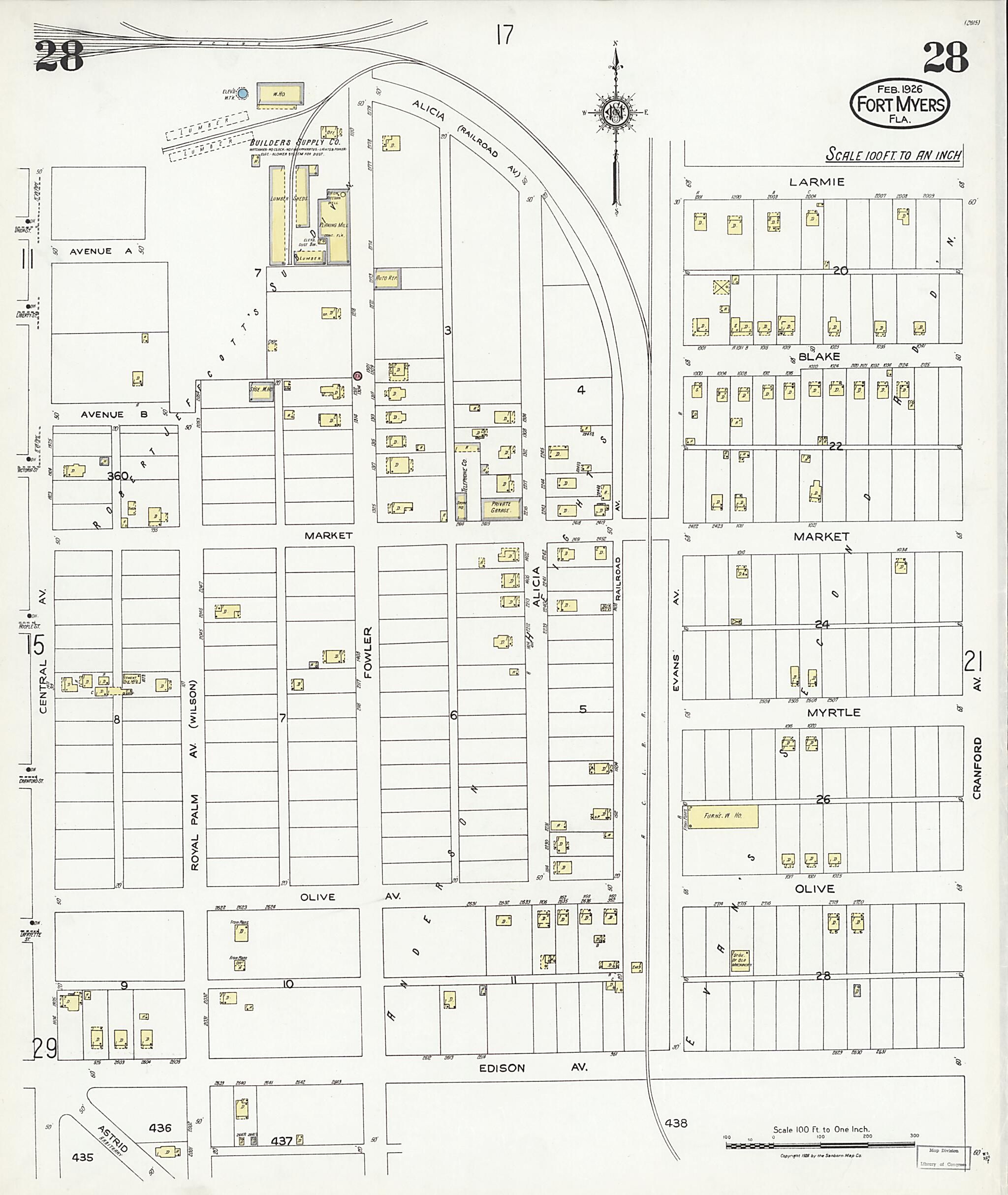 This old map of Fort Myers, Lee County, Florida was created by Sanborn Map Company in 1926