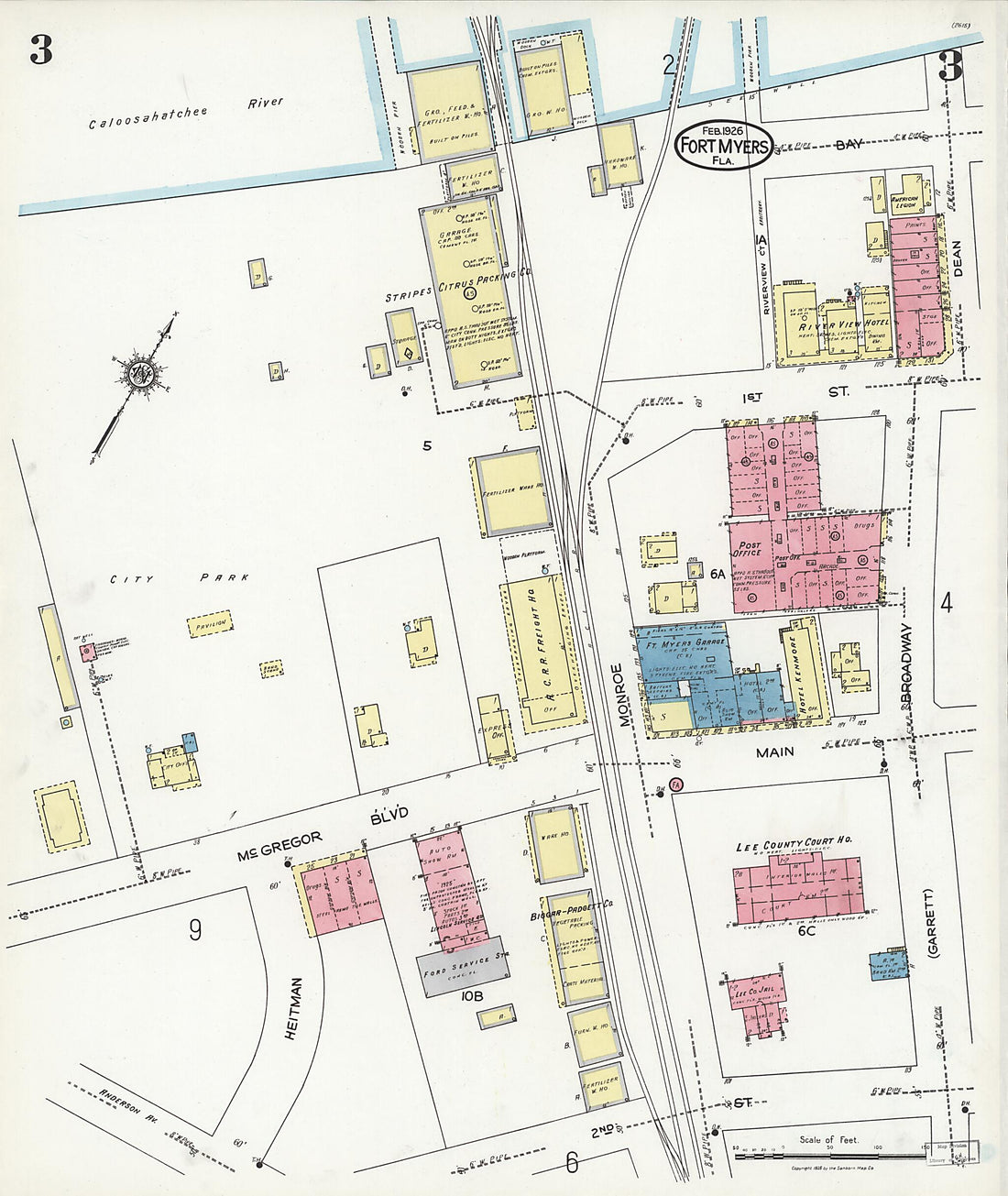 This old map of Fort Myers, Lee County, Florida was created by Sanborn Map Company in 1926