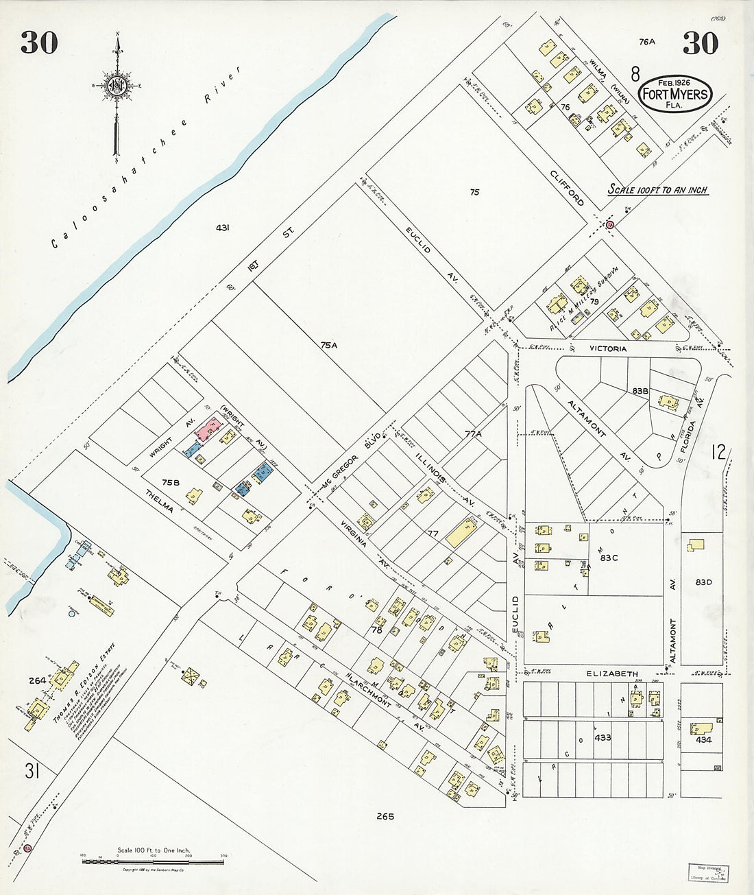 This old map of Fort Myers, Lee County, Florida was created by Sanborn Map Company in 1926