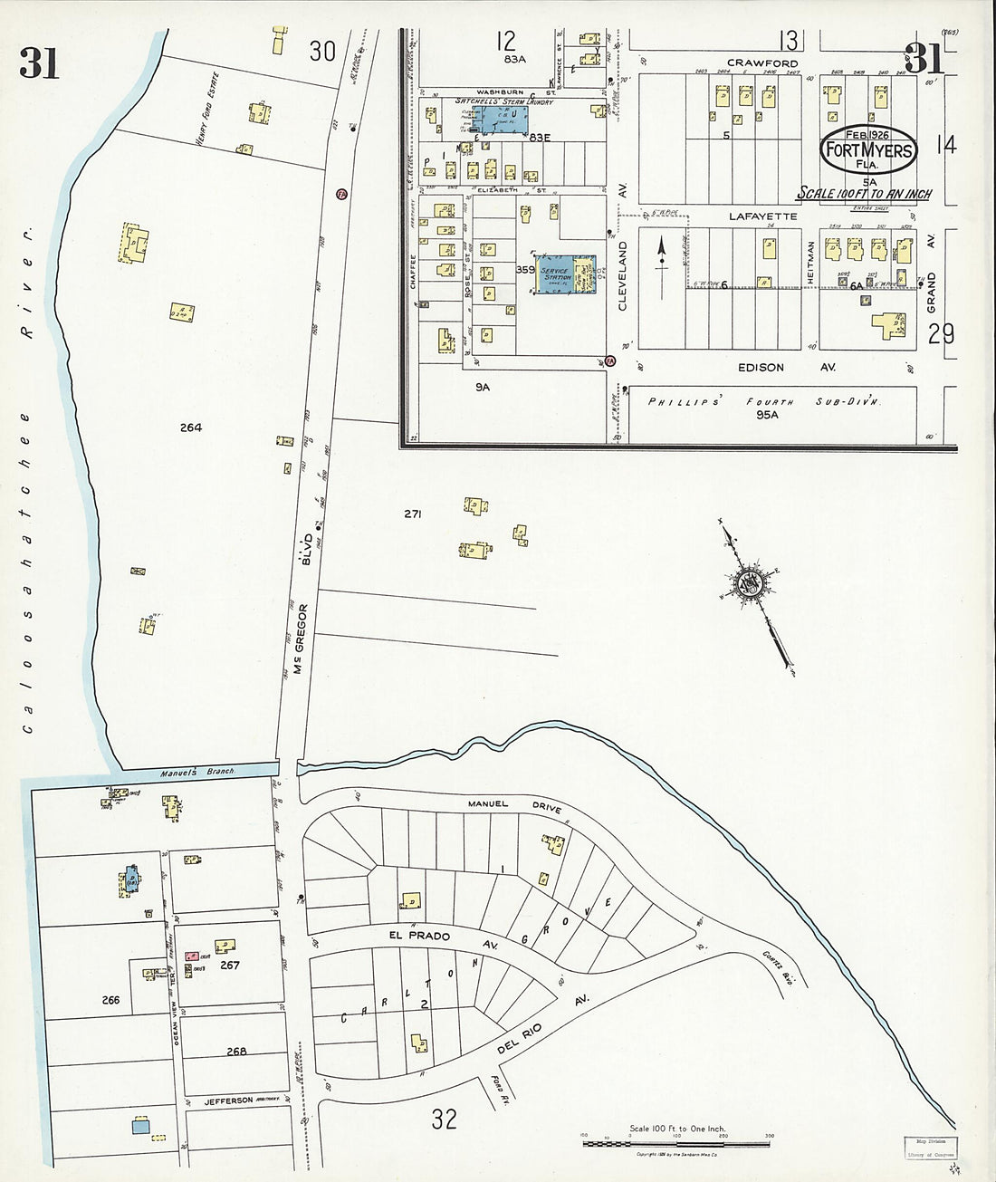 This old map of Fort Myers, Lee County, Florida was created by Sanborn Map Company in 1926