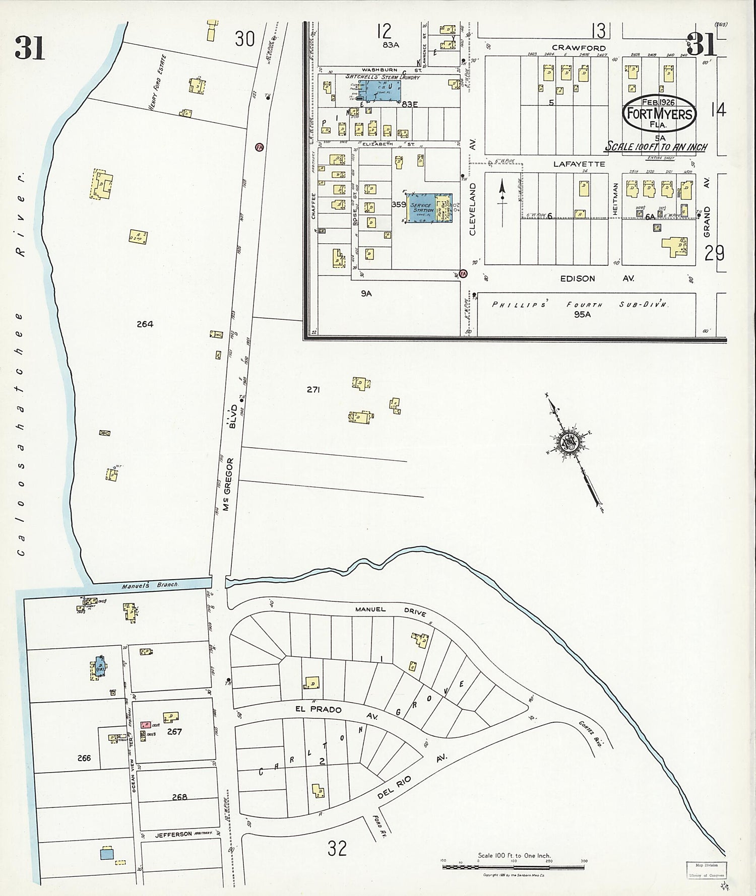 This old map of Fort Myers, Lee County, Florida was created by Sanborn Map Company in 1926