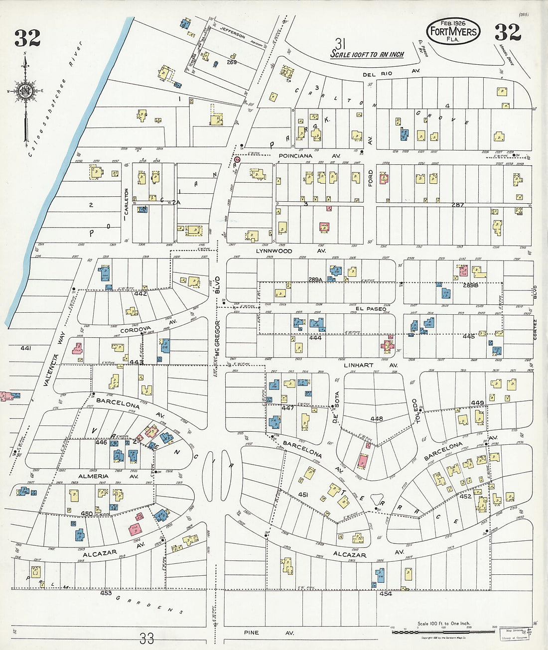 This old map of Fort Myers, Lee County, Florida was created by Sanborn Map Company in 1926