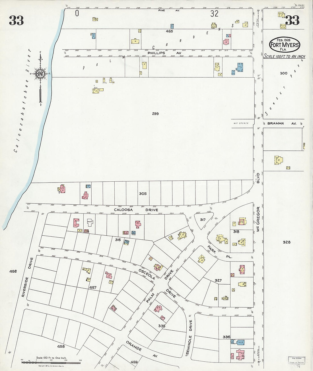 This old map of Fort Myers, Lee County, Florida was created by Sanborn Map Company in 1926