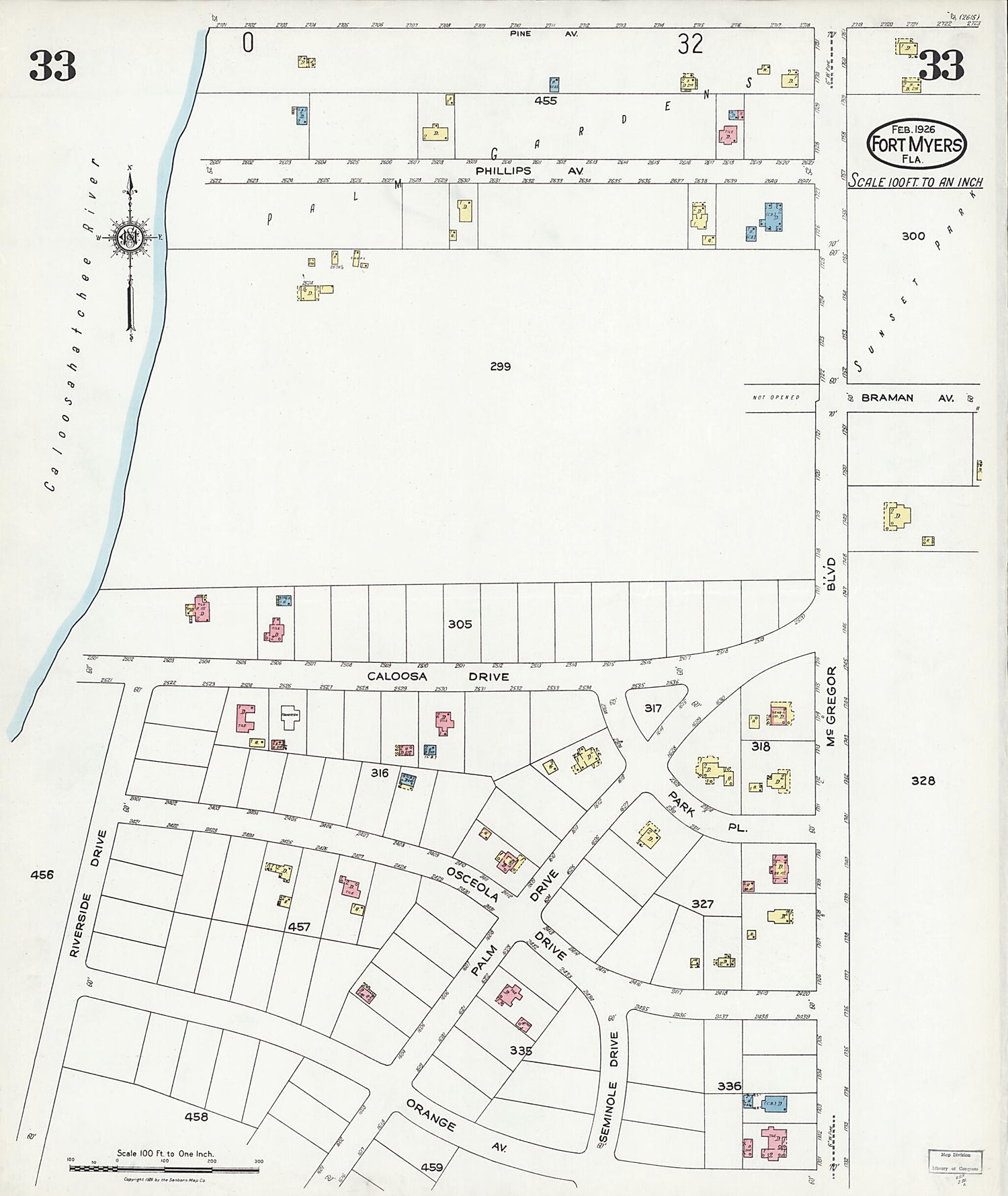 This old map of Fort Myers, Lee County, Florida was created by Sanborn Map Company in 1926