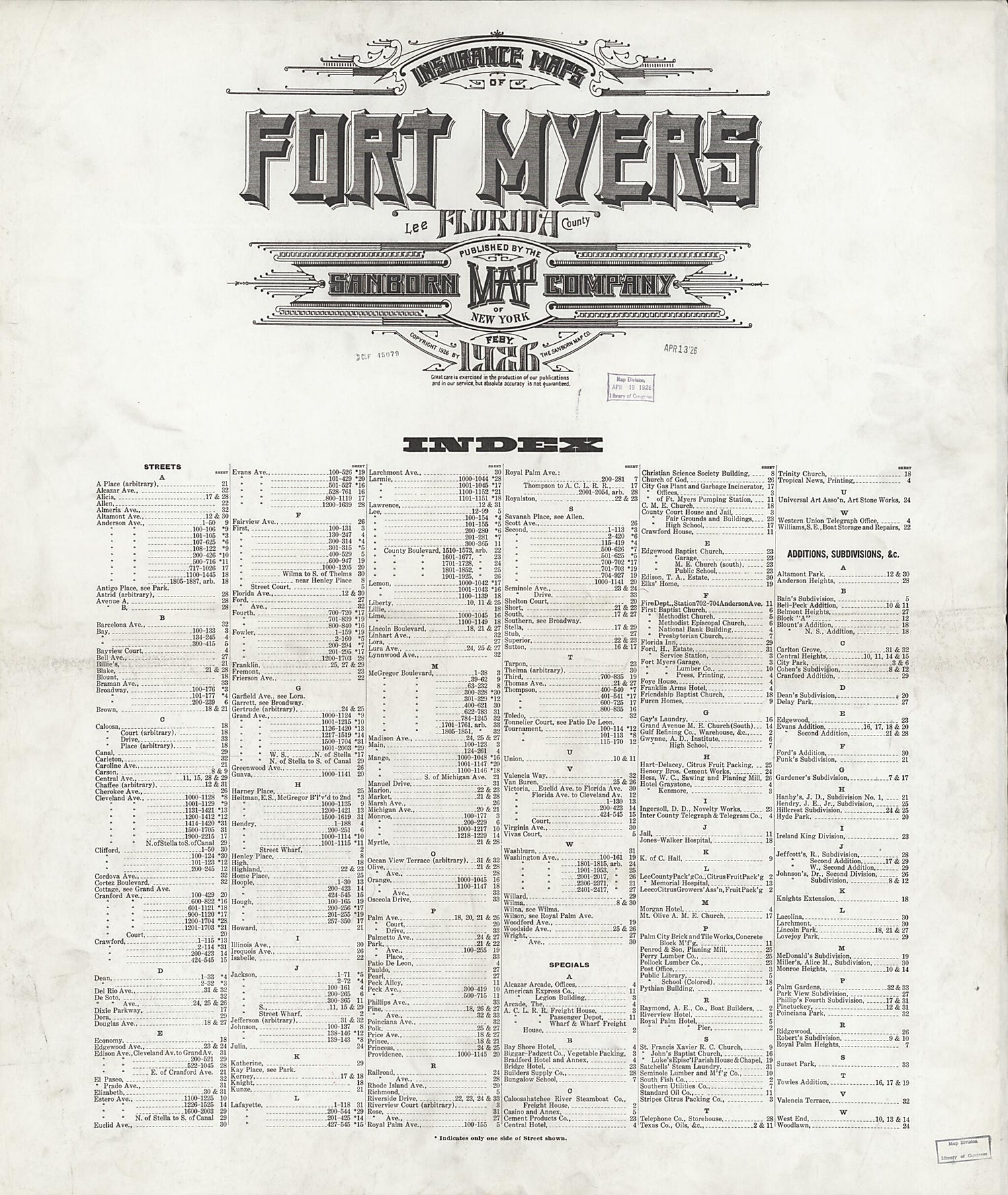 This old map of Fort Myers, Lee County, Florida was created by Sanborn Map Company in 1926