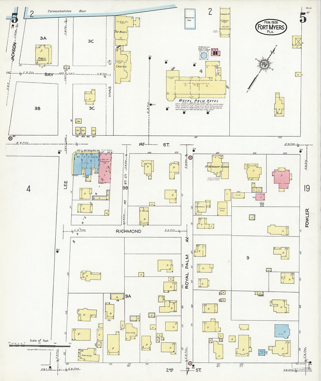 This old map of Fort Myers, Lee County, Florida was created by Sanborn Map Company in 1926