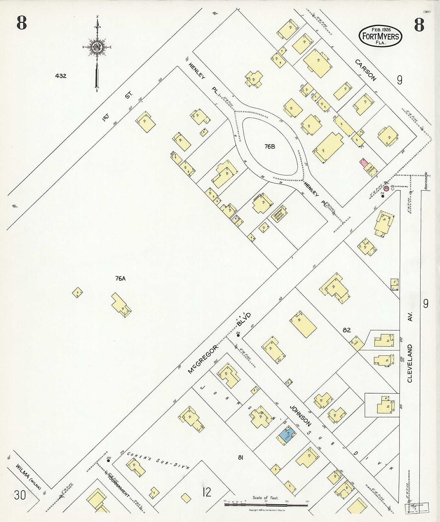 This old map of Fort Myers, Lee County, Florida was created by Sanborn Map Company in 1926