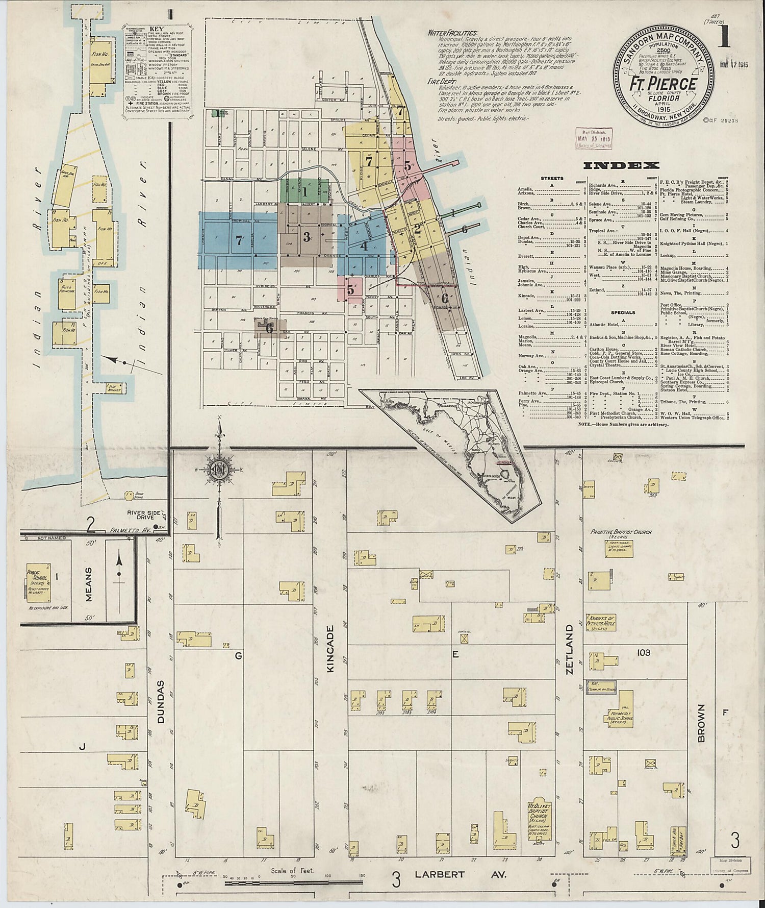 This old map of Fort Pierce, St Lucie County, Florida was created by Sanborn Map Company in 1915